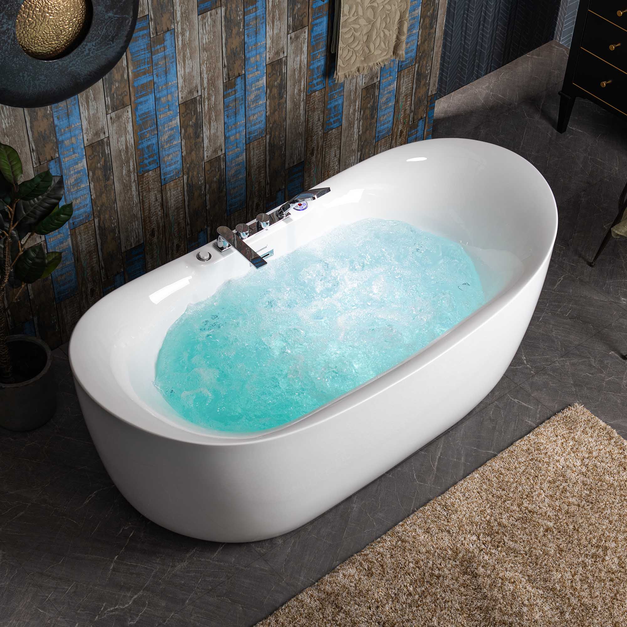 WOODBRIDGE 72" Whirlpool & Air Bubble Freestanding Heated Combination Bathtub with Tub Filler & LED Control Panel, BJ400+F0041CH
