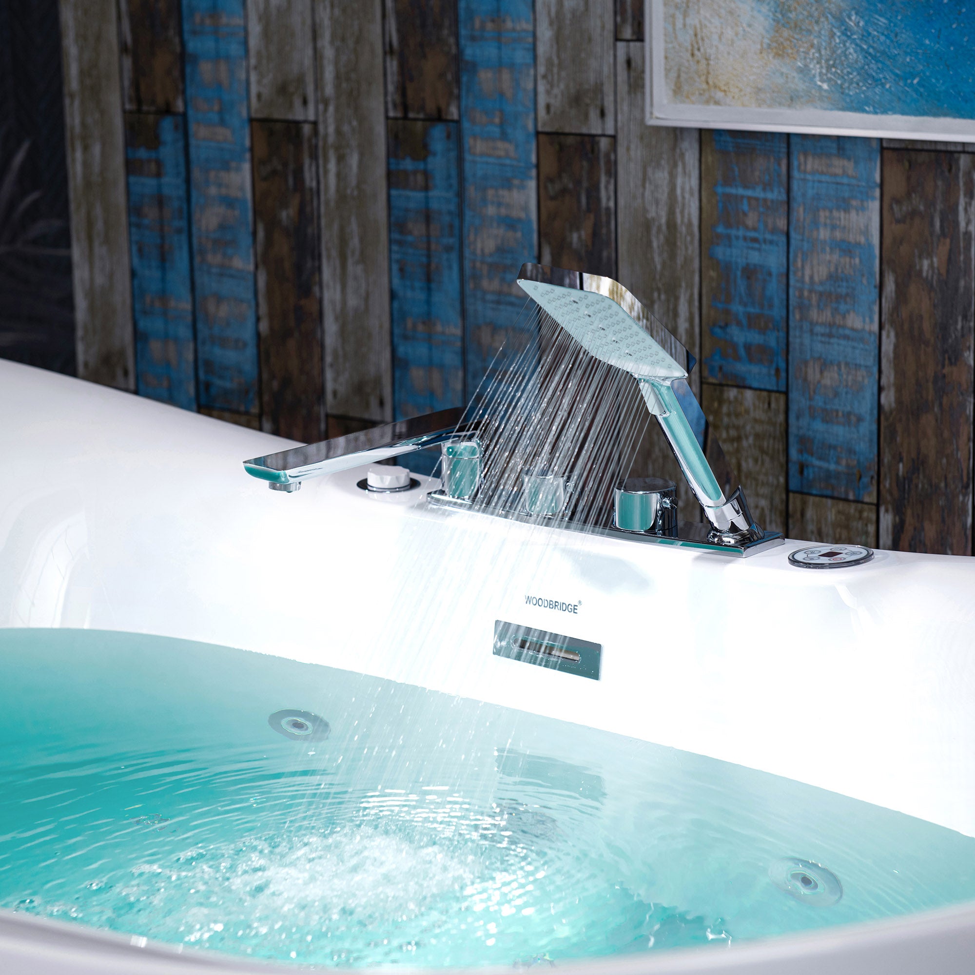 WOODBRIDGE 72" Whirlpool & Air Bubble Freestanding Heated Combination Bathtub with Tub Filler & LED Control Panel, BJ400+F0041CH