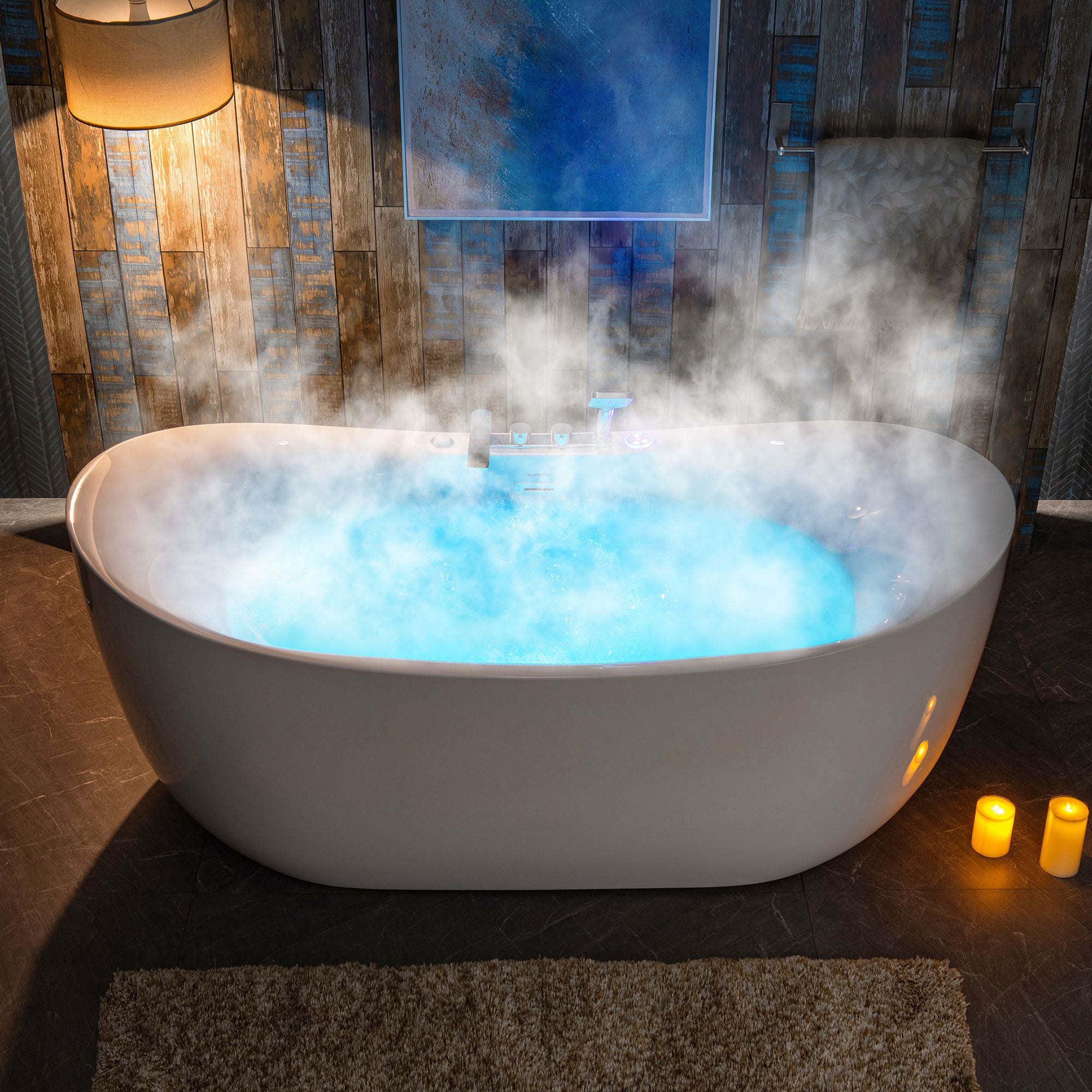 WOODBRIDGE 72" Whirlpool & Air Bubble Freestanding Heated Combination Bathtub with Tub Filler & LED Control Panel, BJ400+F0041CH