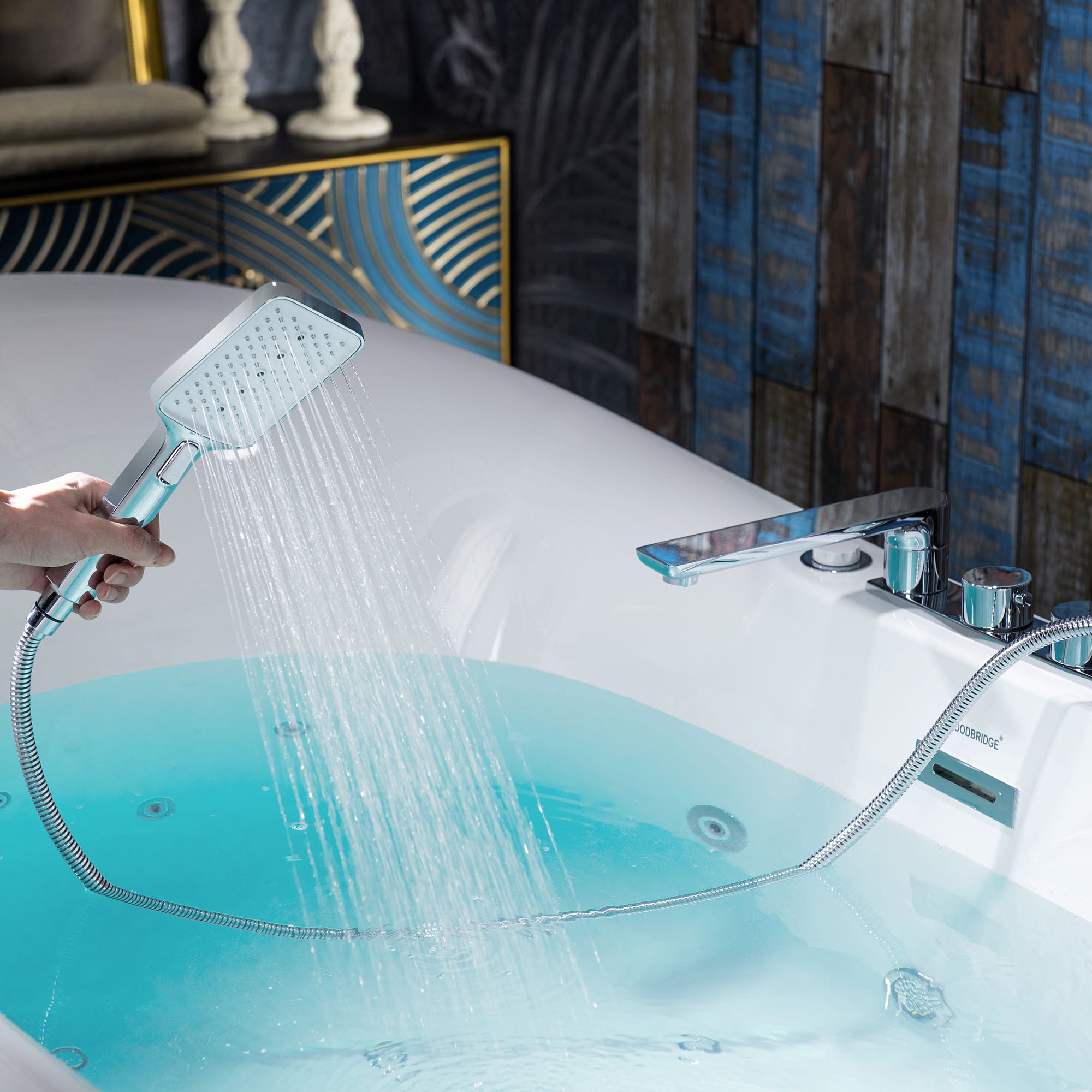 WOODBRIDGE 72" Whirlpool & Air Bubble Freestanding Heated Combination Bathtub with Tub Filler & LED Control Panel, BJ400+F0041CH