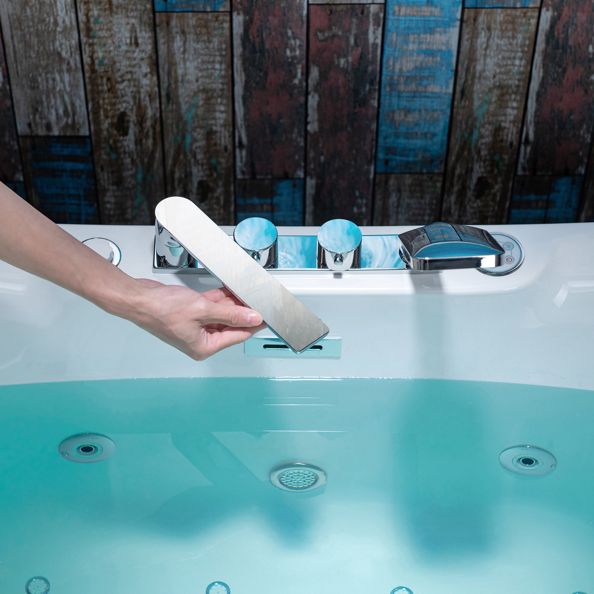 WOODBRIDGE 72" Whirlpool & Air Bubble Freestanding Heated Combination Bathtub with Tub Filler & LED Control Panel, BJ400+F0041CH