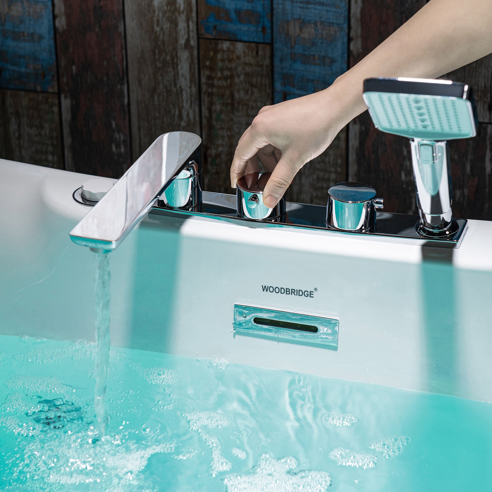 WOODBRIDGE 72" Whirlpool & Air Bubble Freestanding Heated Combination Bathtub with Tub Filler & LED Control Panel, BJ400+F0041CH