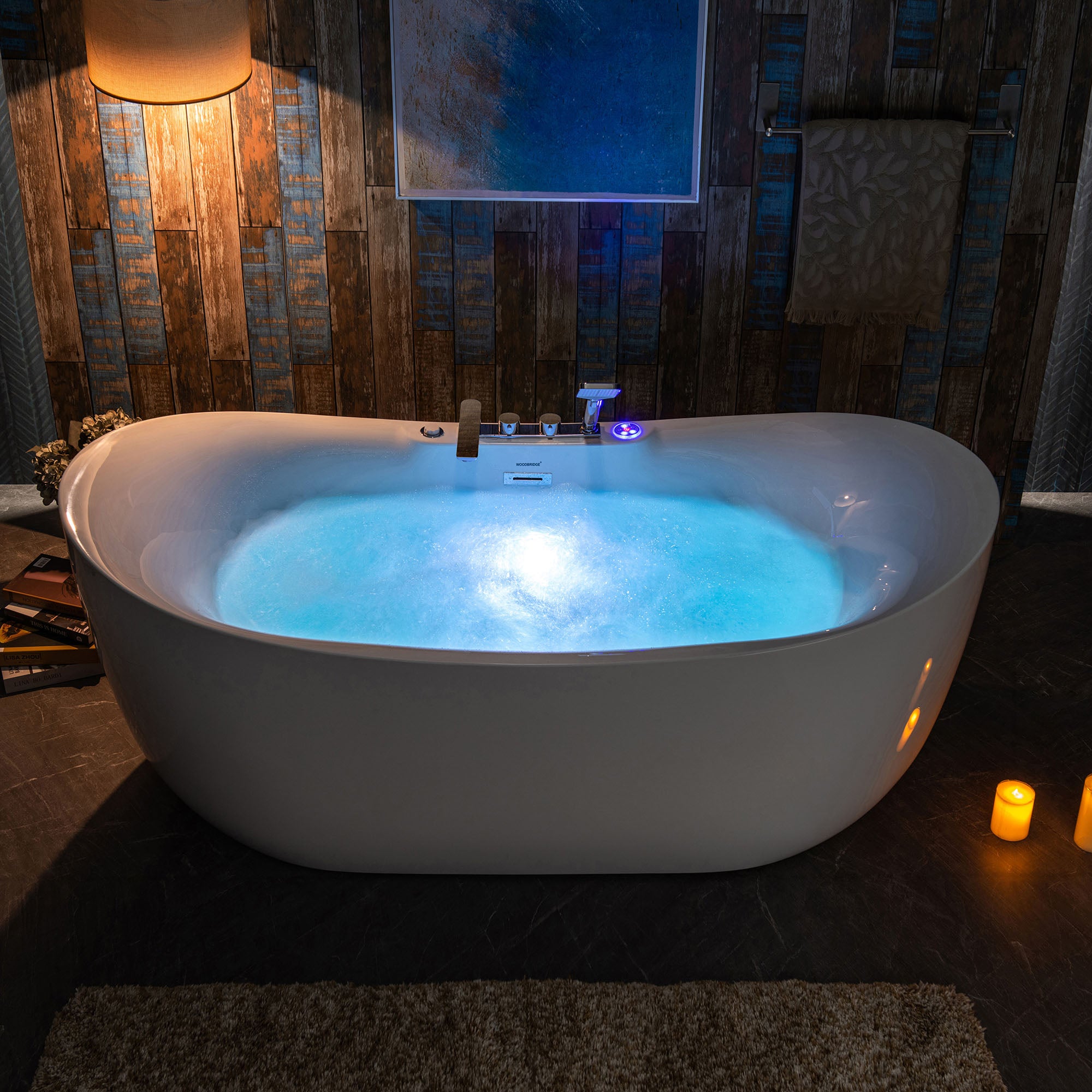 WOODBRIDGE 72" Whirlpool & Air Bubble Freestanding Heated Combination Bathtub with Tub Filler & LED Control Panel, BJ400+F0041CH