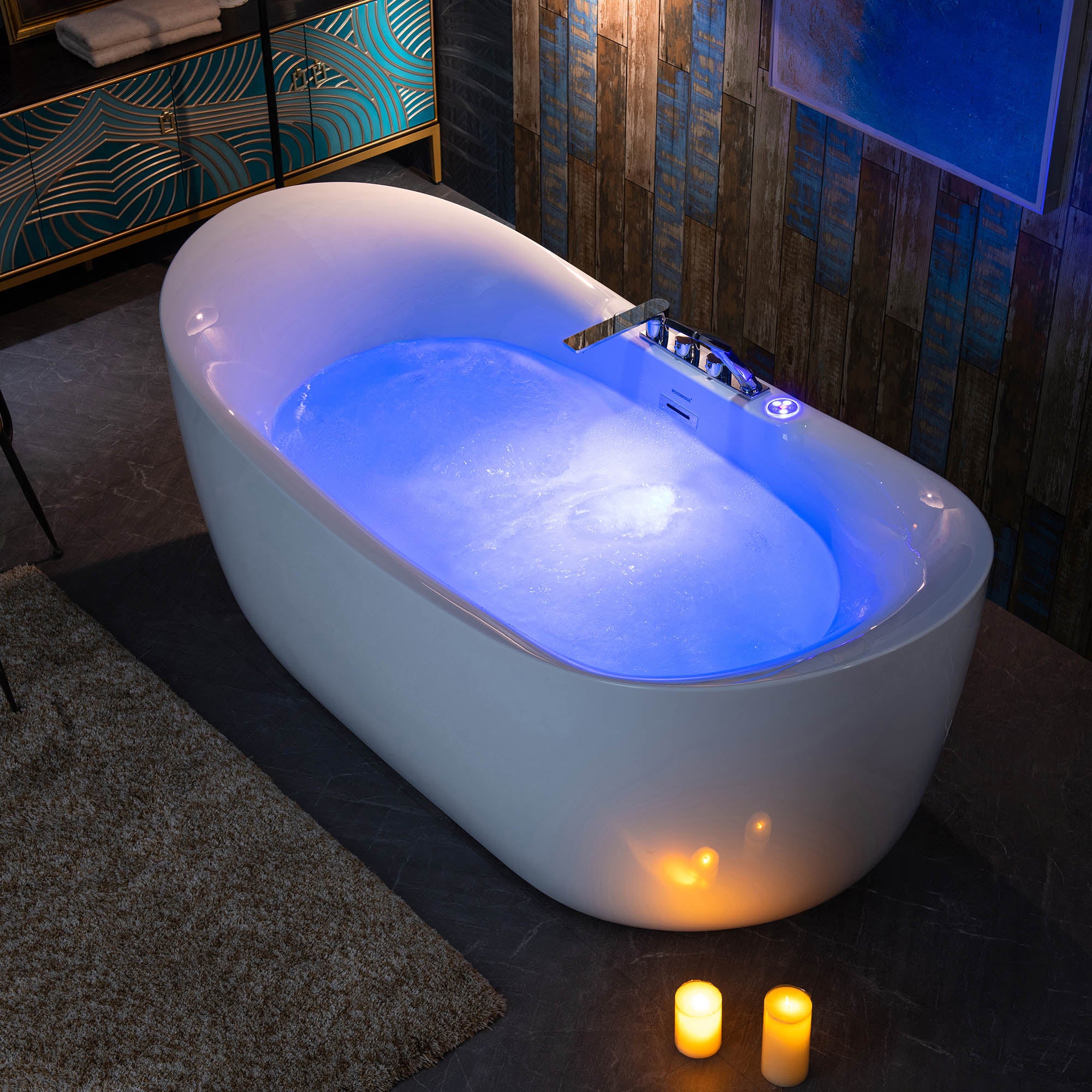WOODBRIDGE 72" Whirlpool & Air Bubble Freestanding Heated Combination Bathtub with Tub Filler & LED Control Panel, BJ400+F0041CH