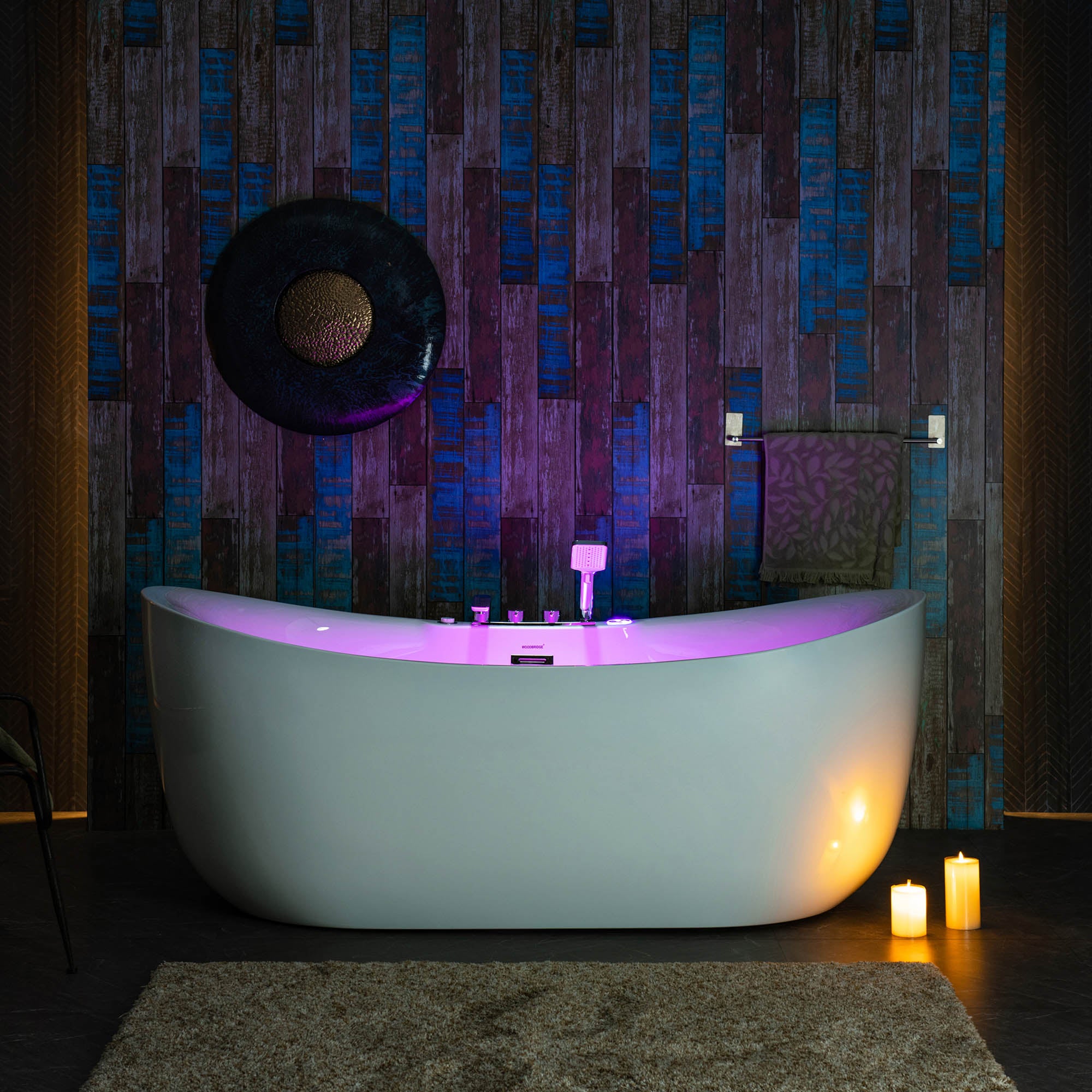 WOODBRIDGE 72" Whirlpool & Air Bubble Freestanding Heated Combination Bathtub with Tub Filler & LED Control Panel, BJ400+F0041CH