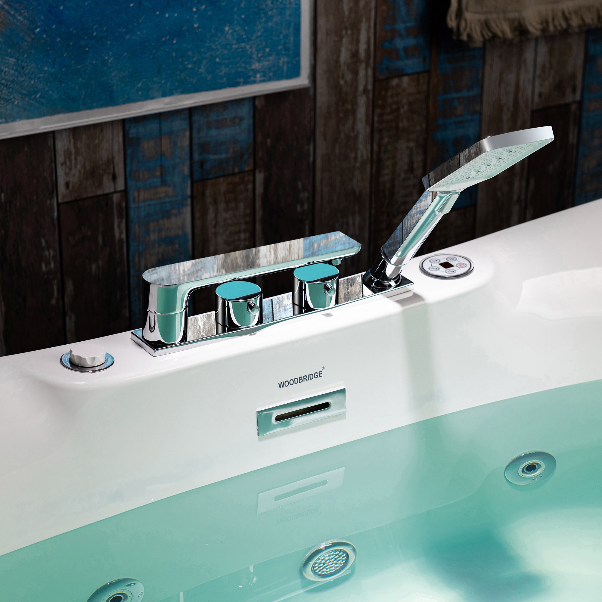 WOODBRIDGE 72" Whirlpool & Air Bubble Freestanding Heated Combination Bathtub with Tub Filler & LED Control Panel, BJ400+F0041CH