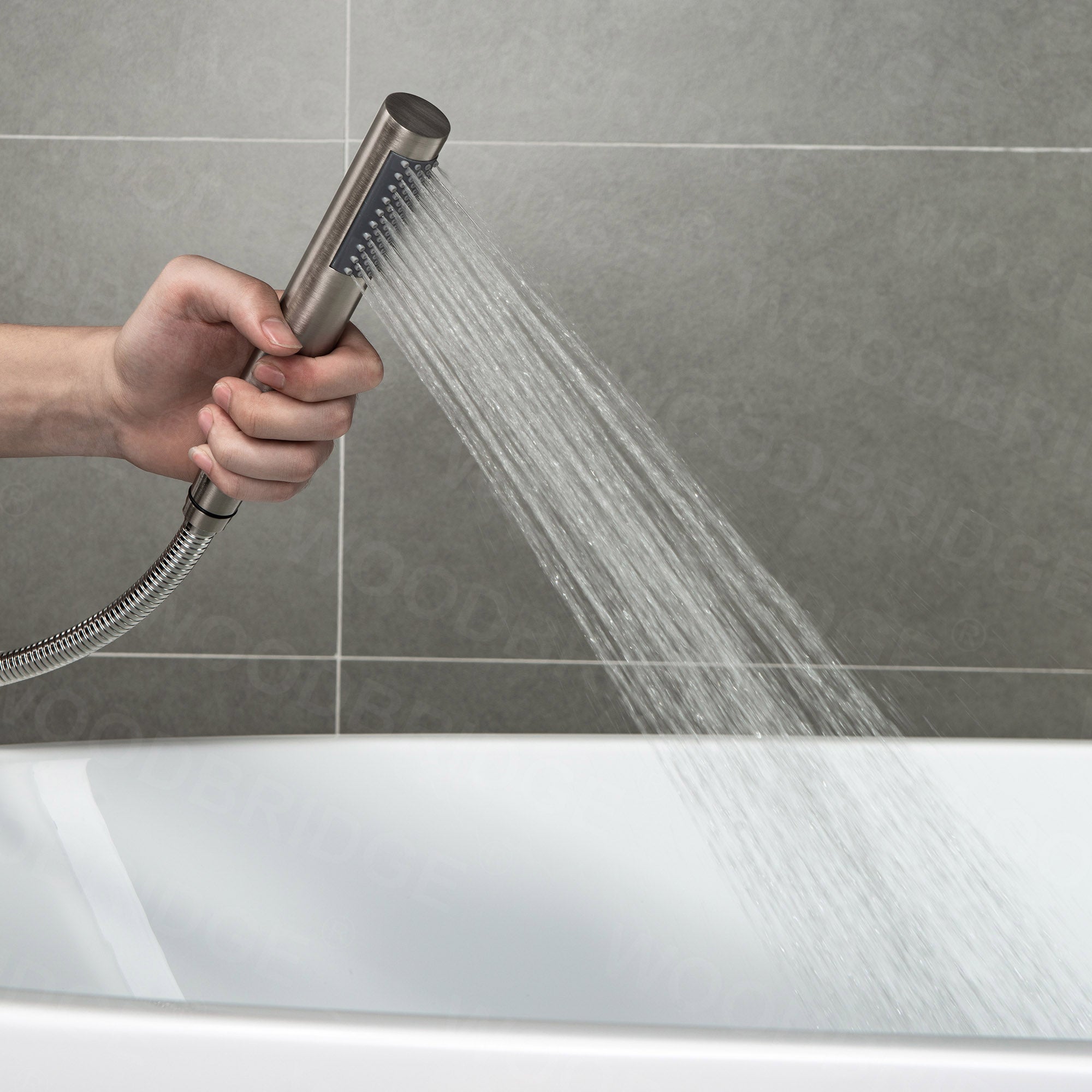 WOODBRIDGE Contemporary Single Handle Floor Mount Freestanding Tub Filler Faucet with Cylinder Shape Hand shower