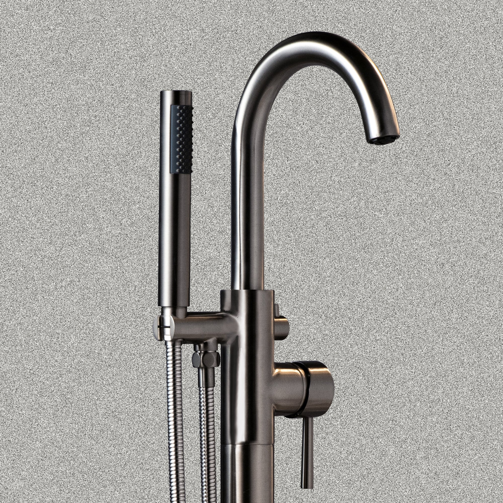 WOODBRIDGE Contemporary Single Handle Floor Mount Freestanding Tub Filler Faucet with Cylinder Shape Hand shower