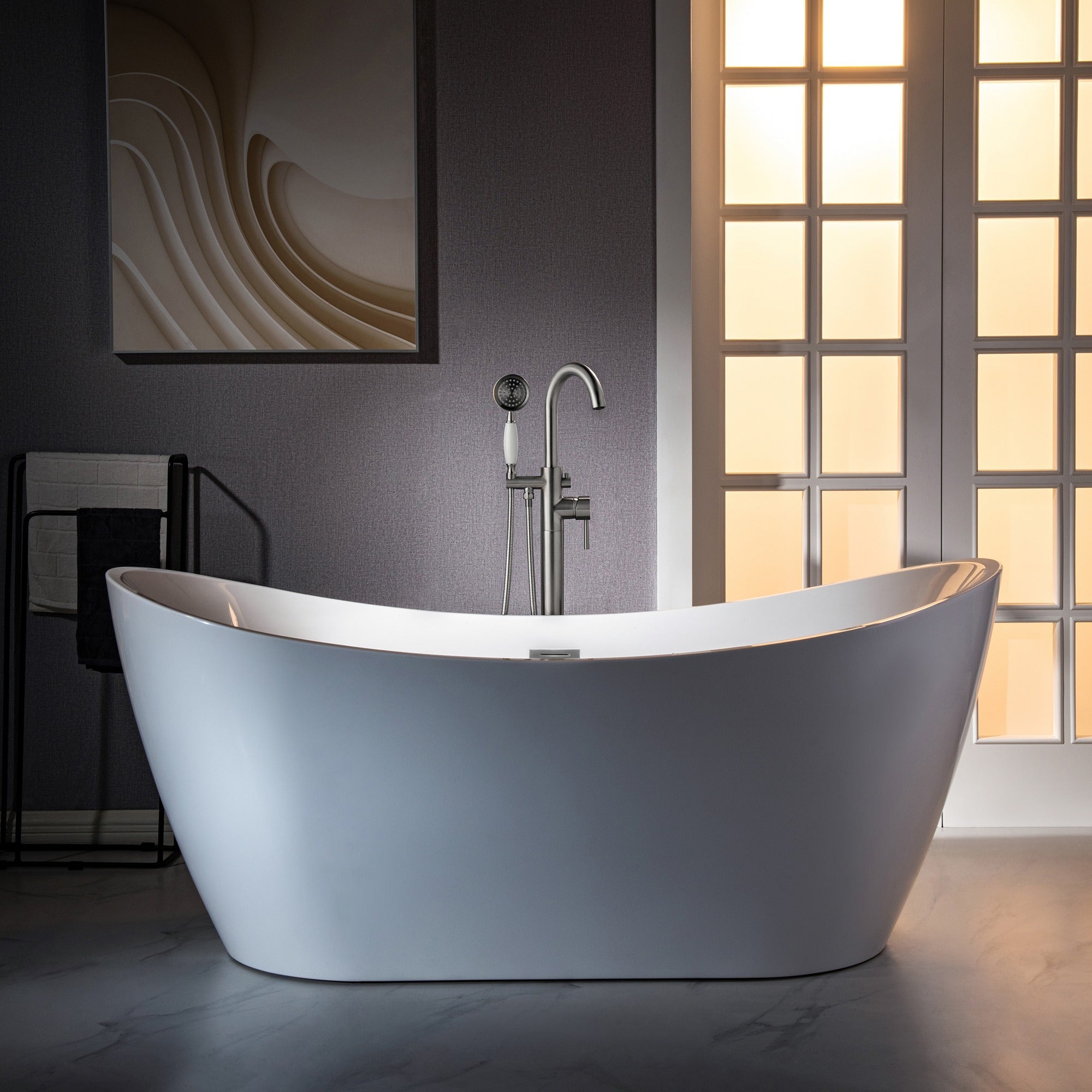 WOODBRIDGE Fusion Single Handle Floor Mount Freestanding Tub Filler Faucet with Telephone Hand shower