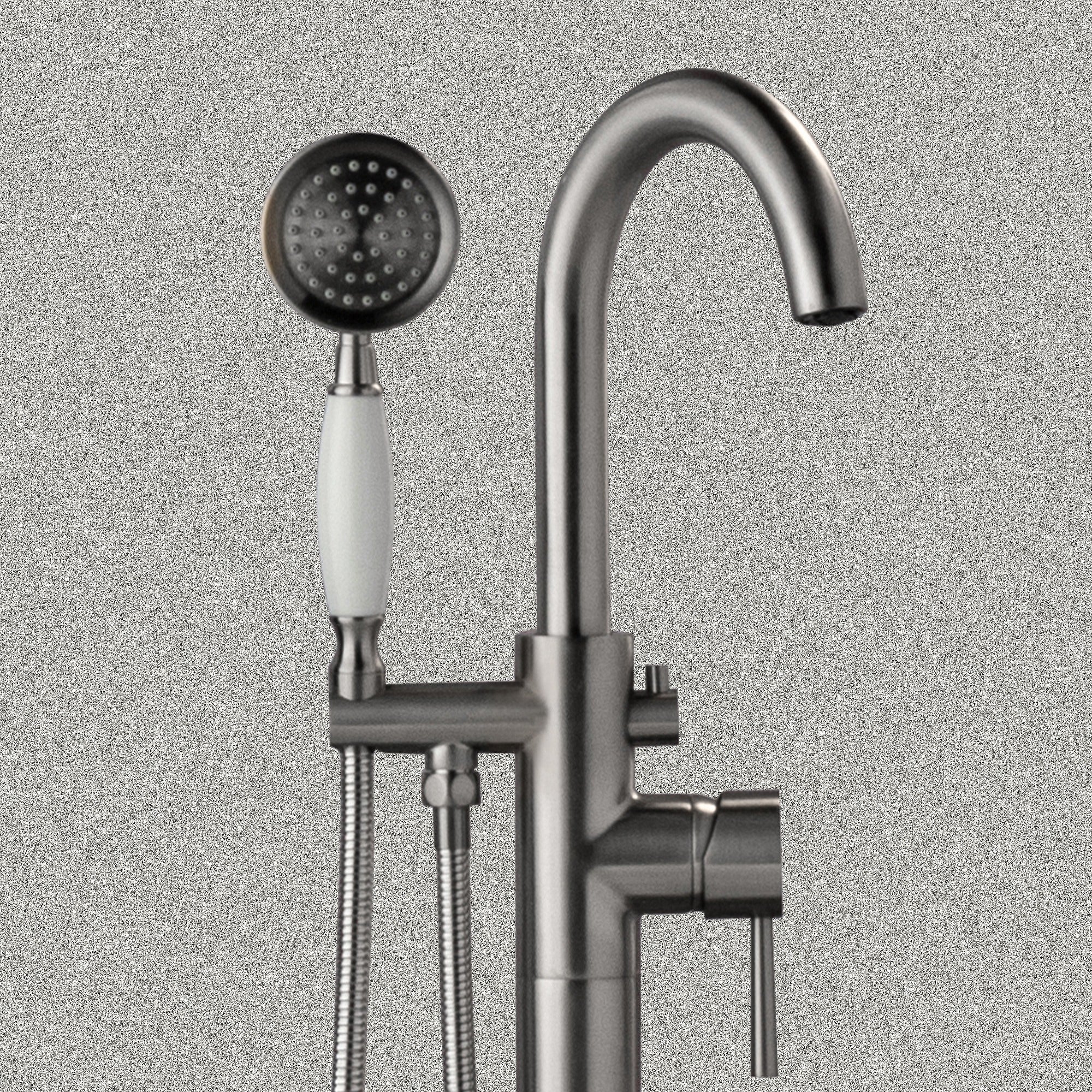 WOODBRIDGE Fusion Single Handle Floor Mount Freestanding Tub Filler Faucet with Telephone Hand shower