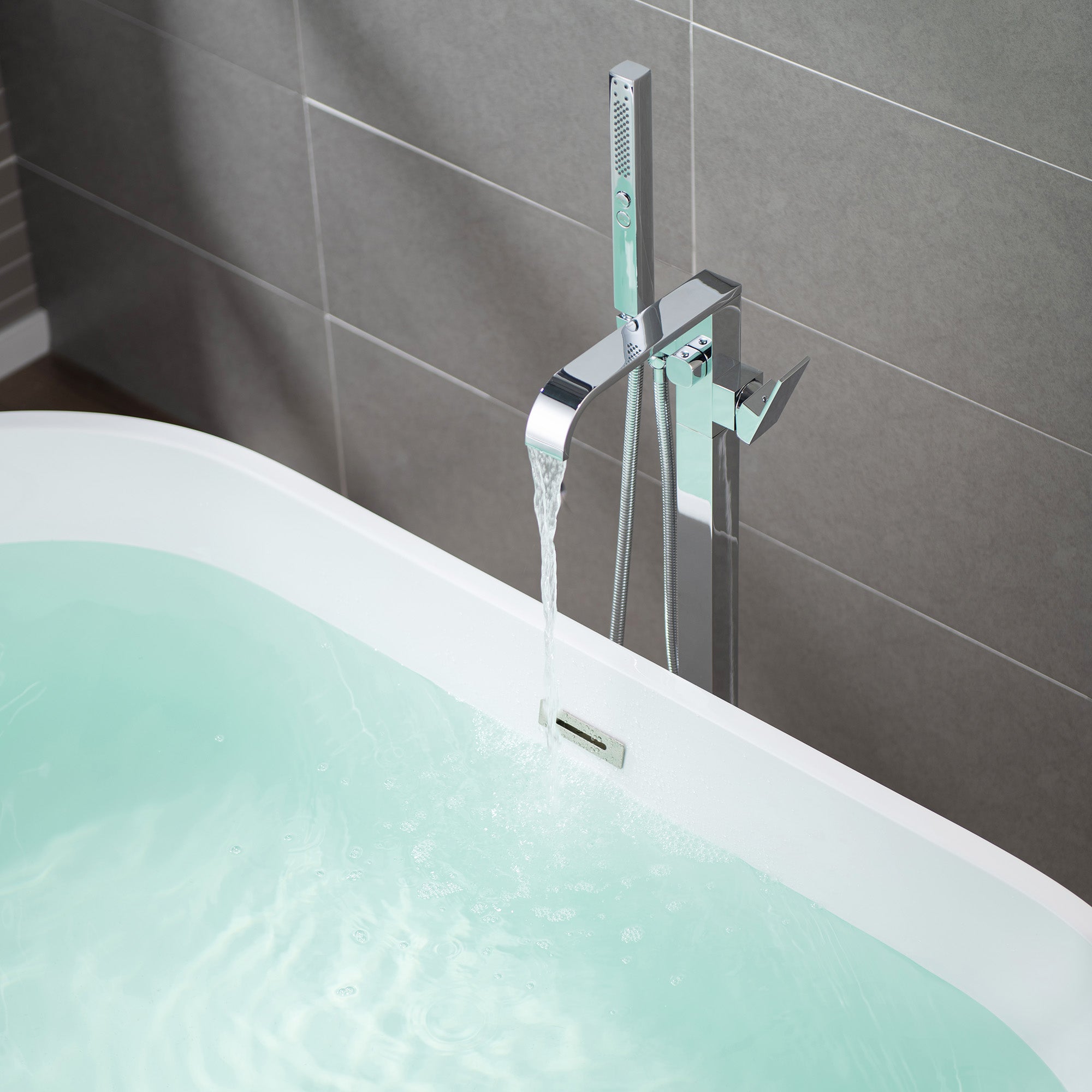 WOODBRIDGE F0040BN Contemporary Single Handle Floor Mount Freestanding Tub Filler Faucet with Hand shower