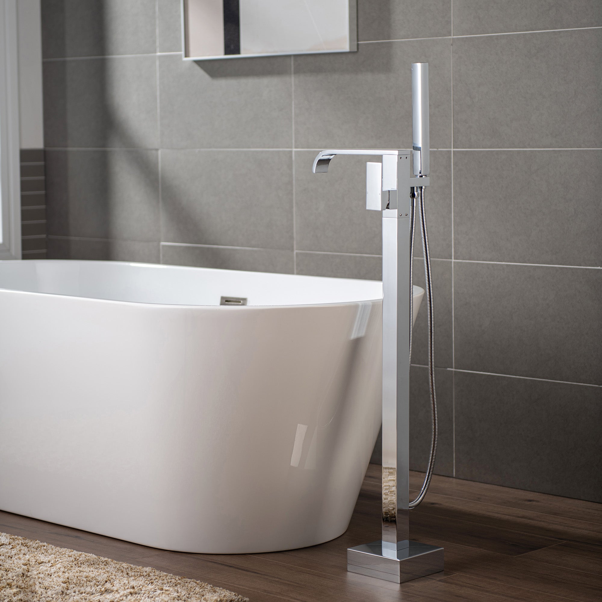 WOODBRIDGE F0040BN Contemporary Single Handle Floor Mount Freestanding Tub Filler Faucet with Hand shower