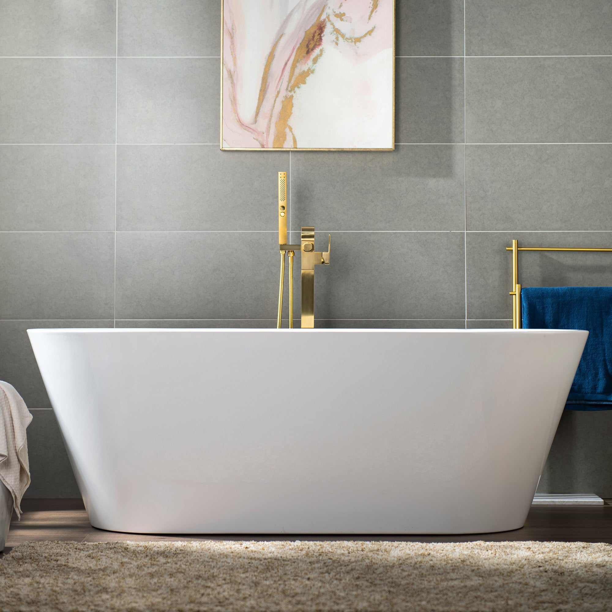 WOODBRIDGE F0040BN Contemporary Single Handle Floor Mount Freestanding Tub Filler Faucet with Hand shower