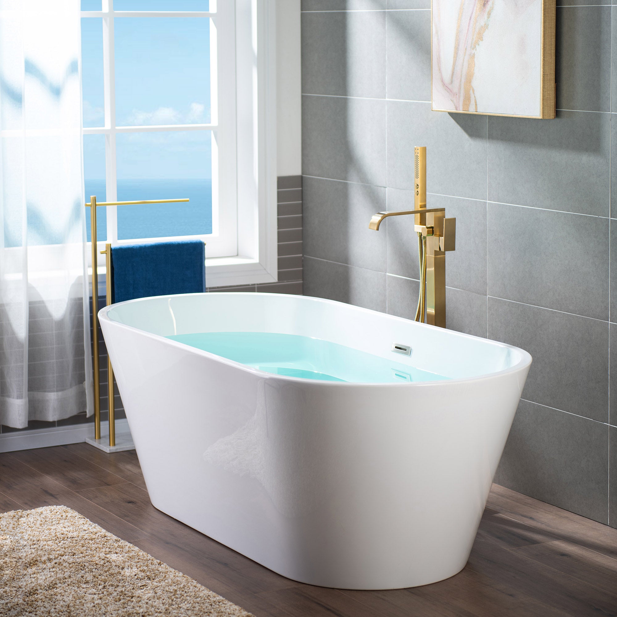 WOODBRIDGE F0040BN Contemporary Single Handle Floor Mount Freestanding Tub Filler Faucet with Hand shower