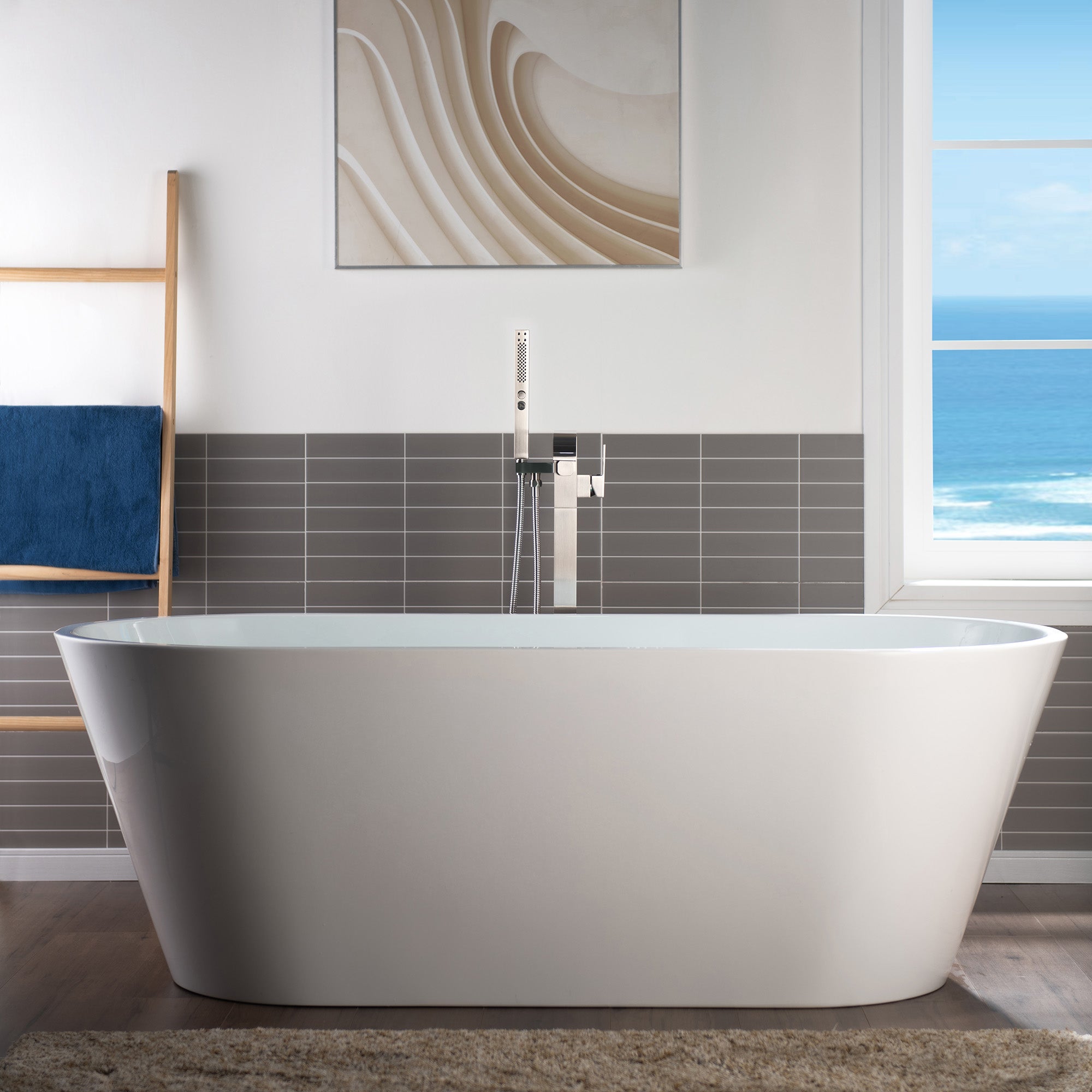 WOODBRIDGE F0040BN Contemporary Single Handle Floor Mount Freestanding Tub Filler Faucet with Hand shower