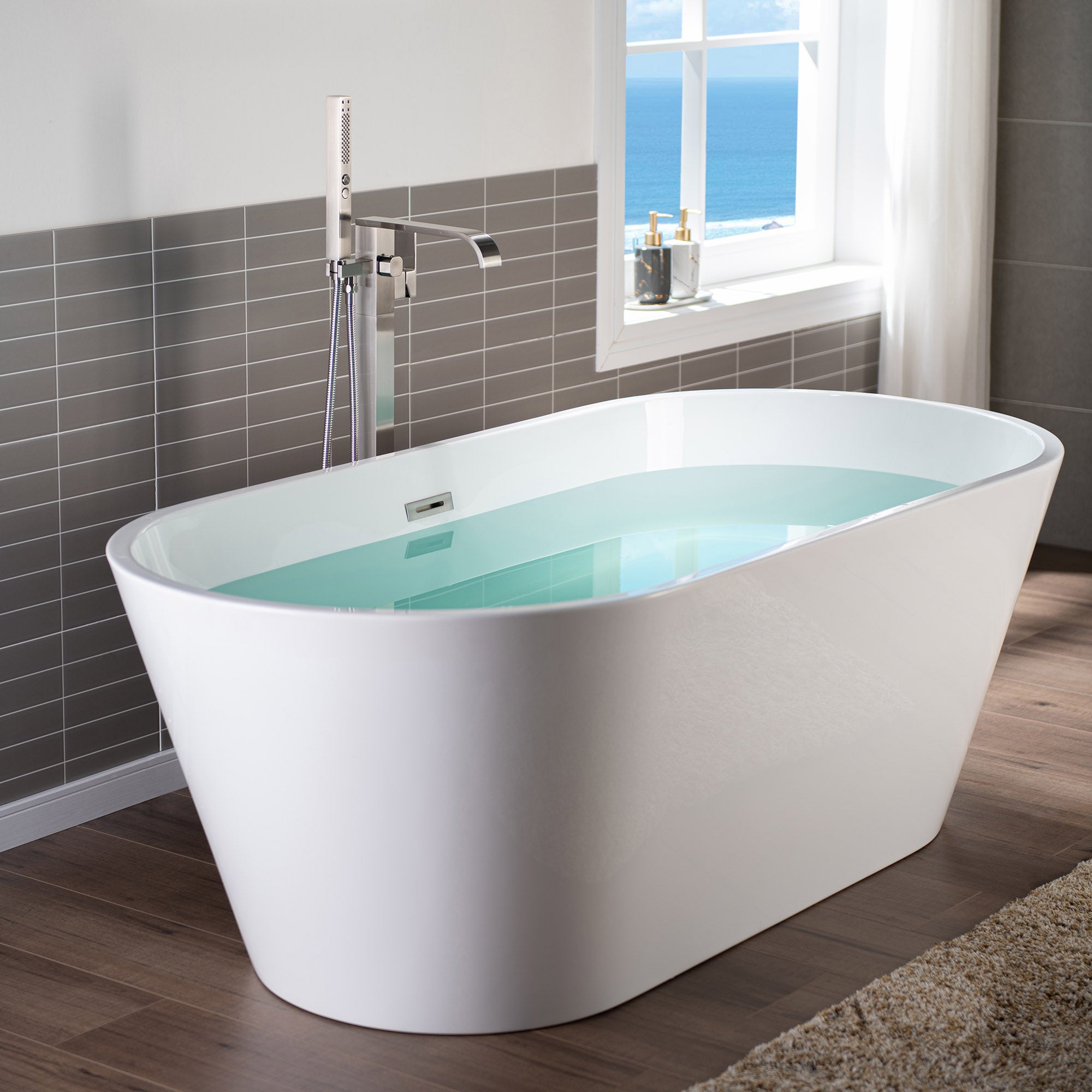 WOODBRIDGE F0040BN Contemporary Single Handle Floor Mount Freestanding Tub Filler Faucet with Hand shower