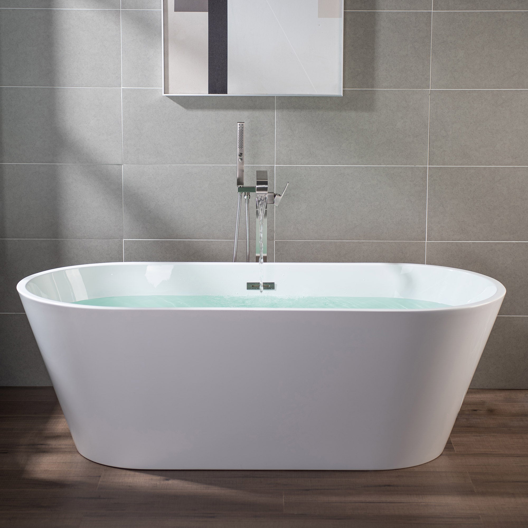 WOODBRIDGE F0040BN Contemporary Single Handle Floor Mount Freestanding Tub Filler Faucet with Hand shower
