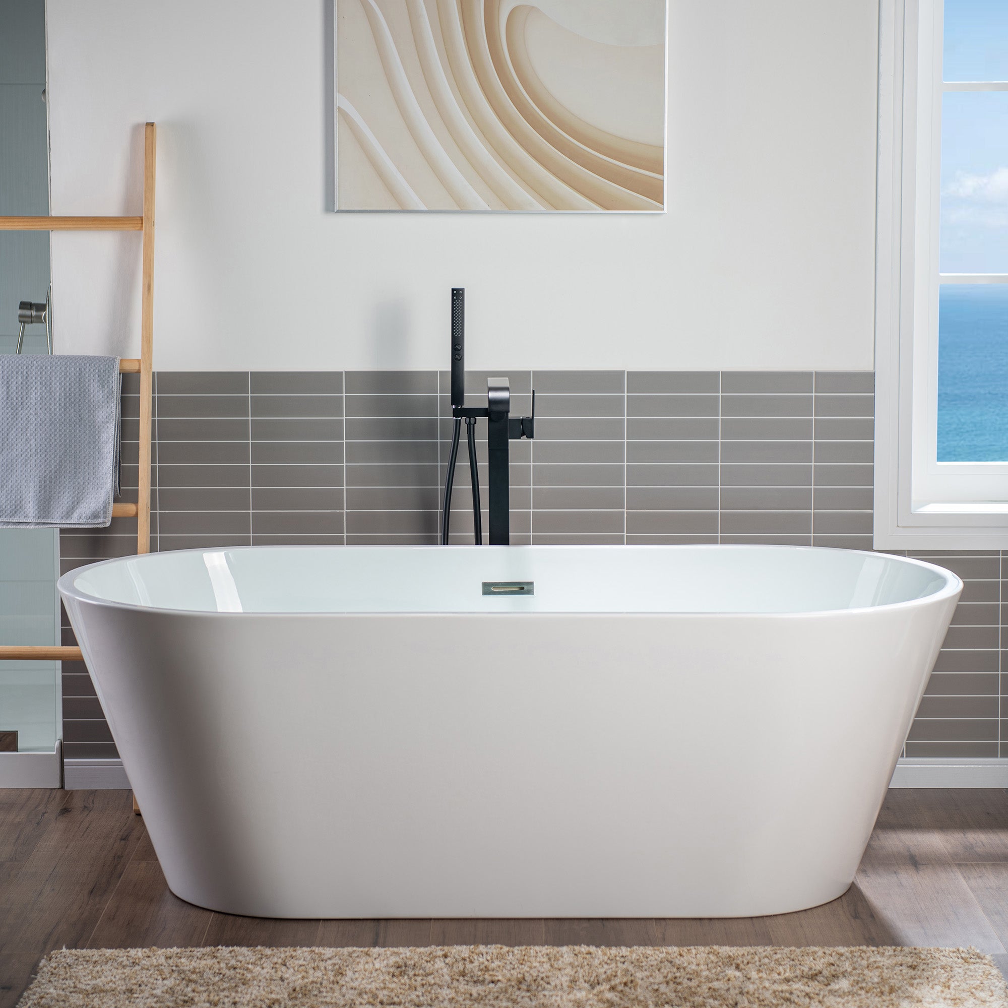 WOODBRIDGE F0040BN Contemporary Single Handle Floor Mount Freestanding Tub Filler Faucet with Hand shower