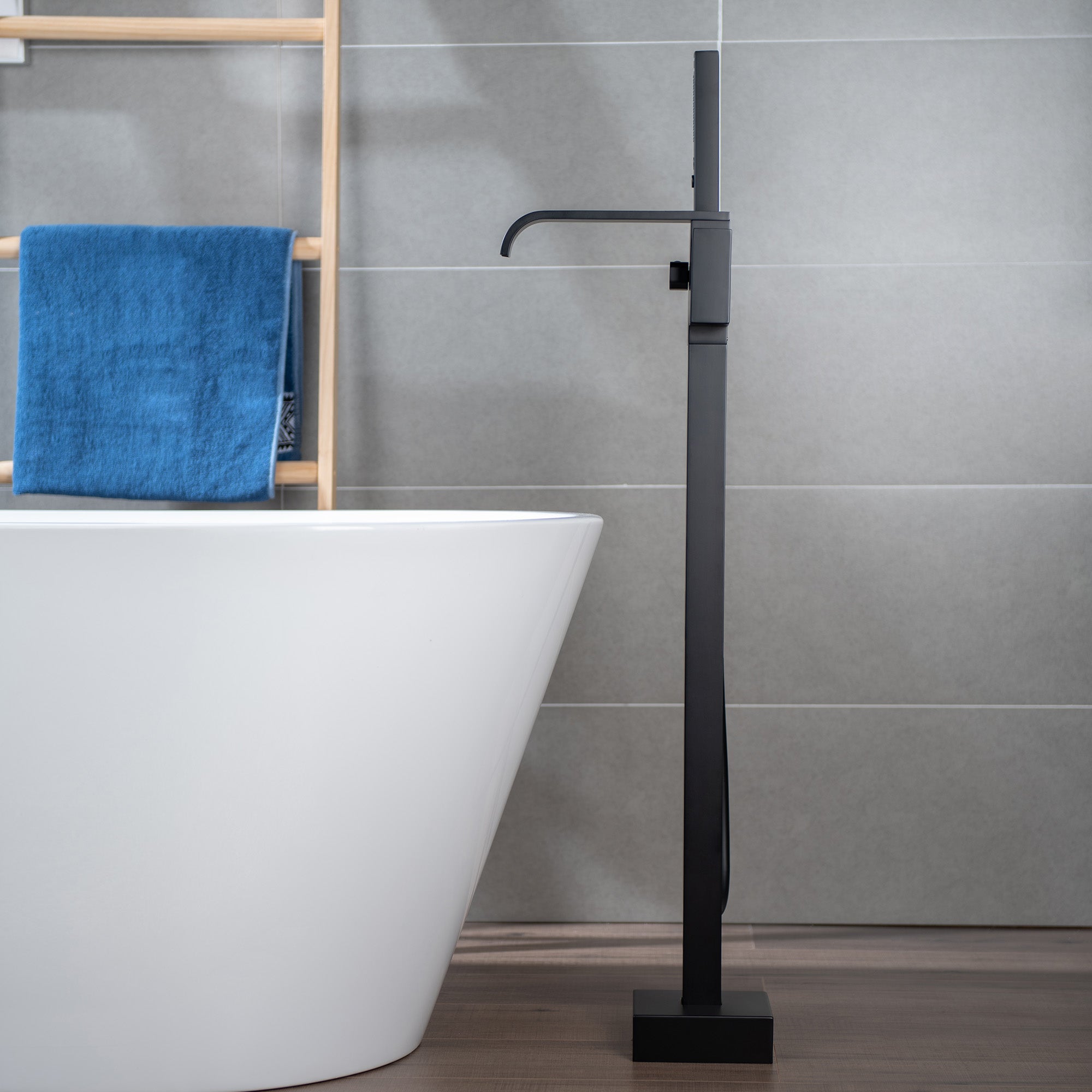WOODBRIDGE F0040BN Contemporary Single Handle Floor Mount Freestanding Tub Filler Faucet with Hand shower