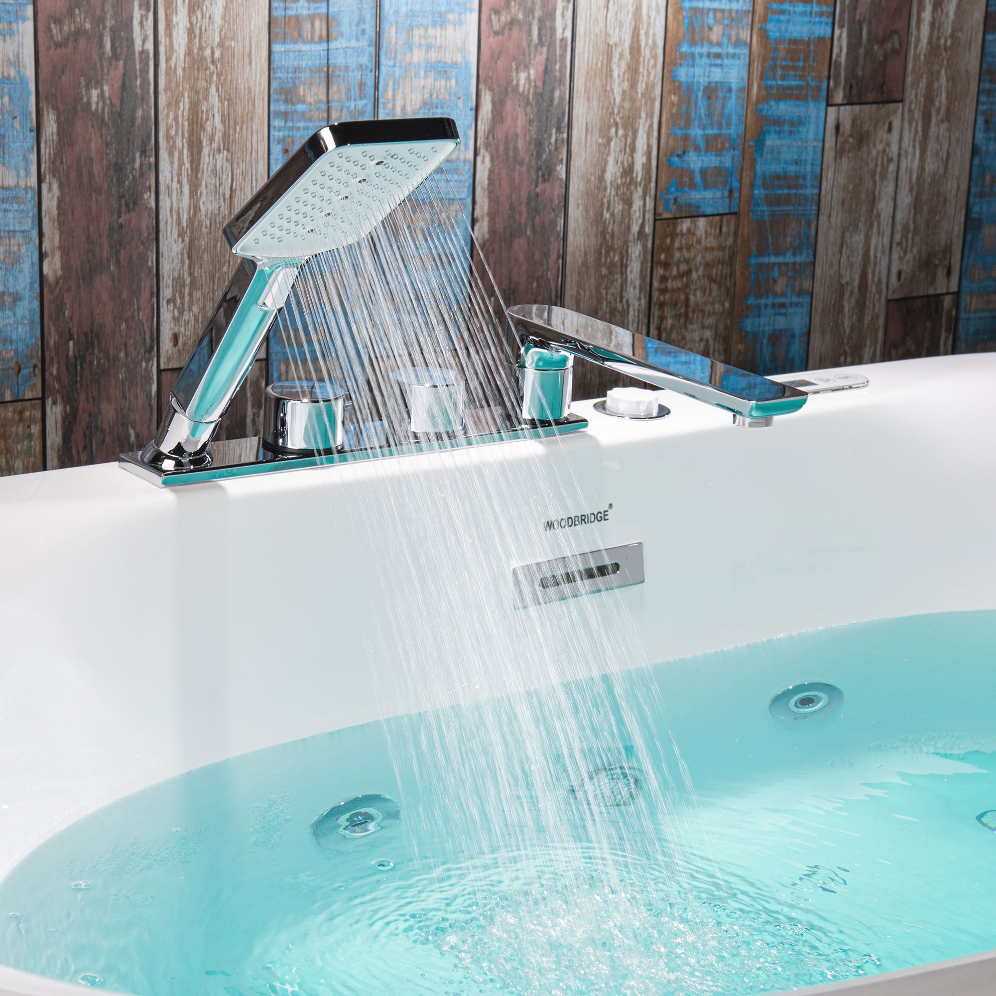 WOODBRIDGE 59" x 31-1/2" Whirlpool Water Jetted & Air Bubble Heated Freestanding Combination Bathtub with Tub Filler & LED Control – BJ100+F0041CH