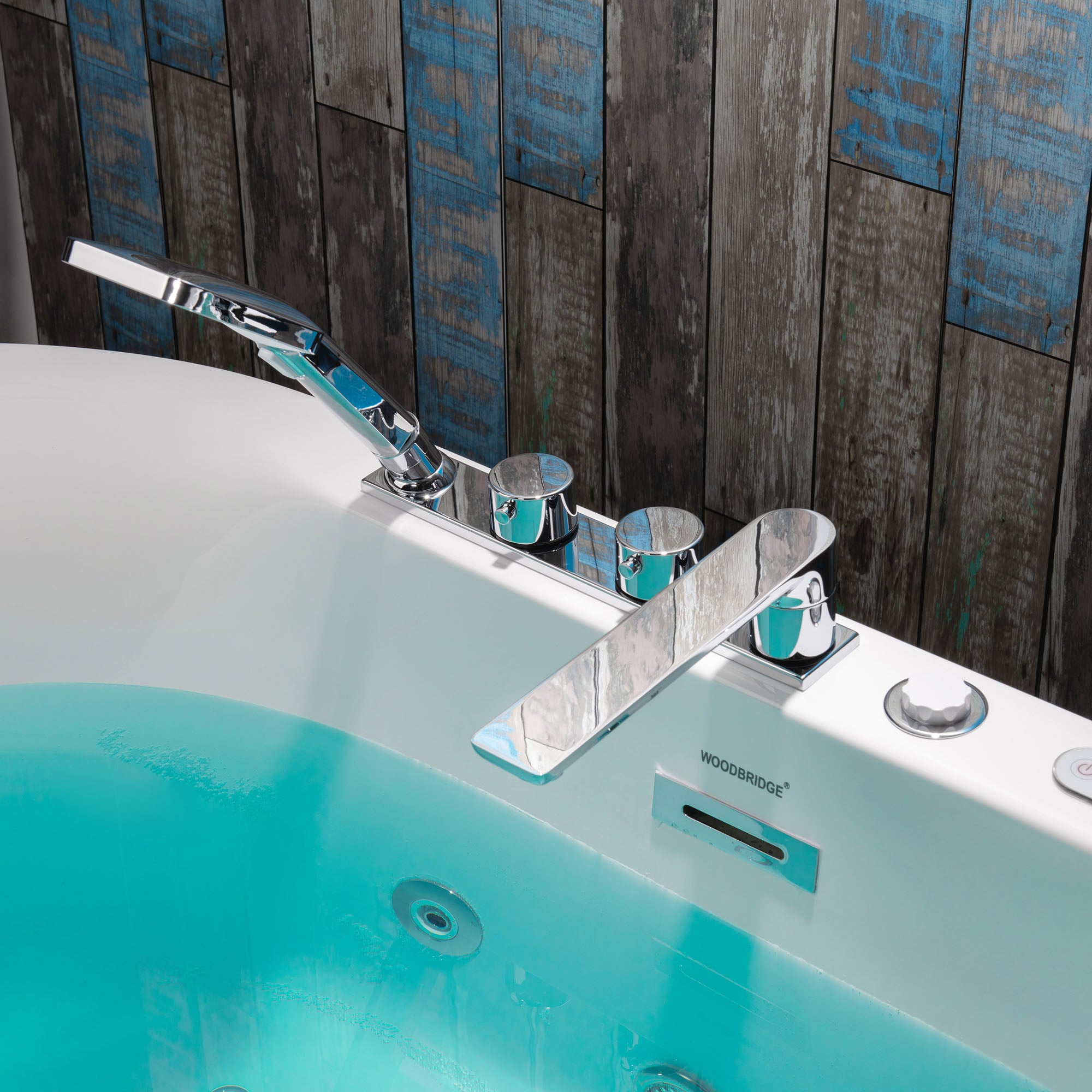WOODBRIDGE 59" x 31-1/2" Whirlpool Water Jetted & Air Bubble Heated Freestanding Combination Bathtub with Tub Filler & LED Control – BJ100+F0041CH