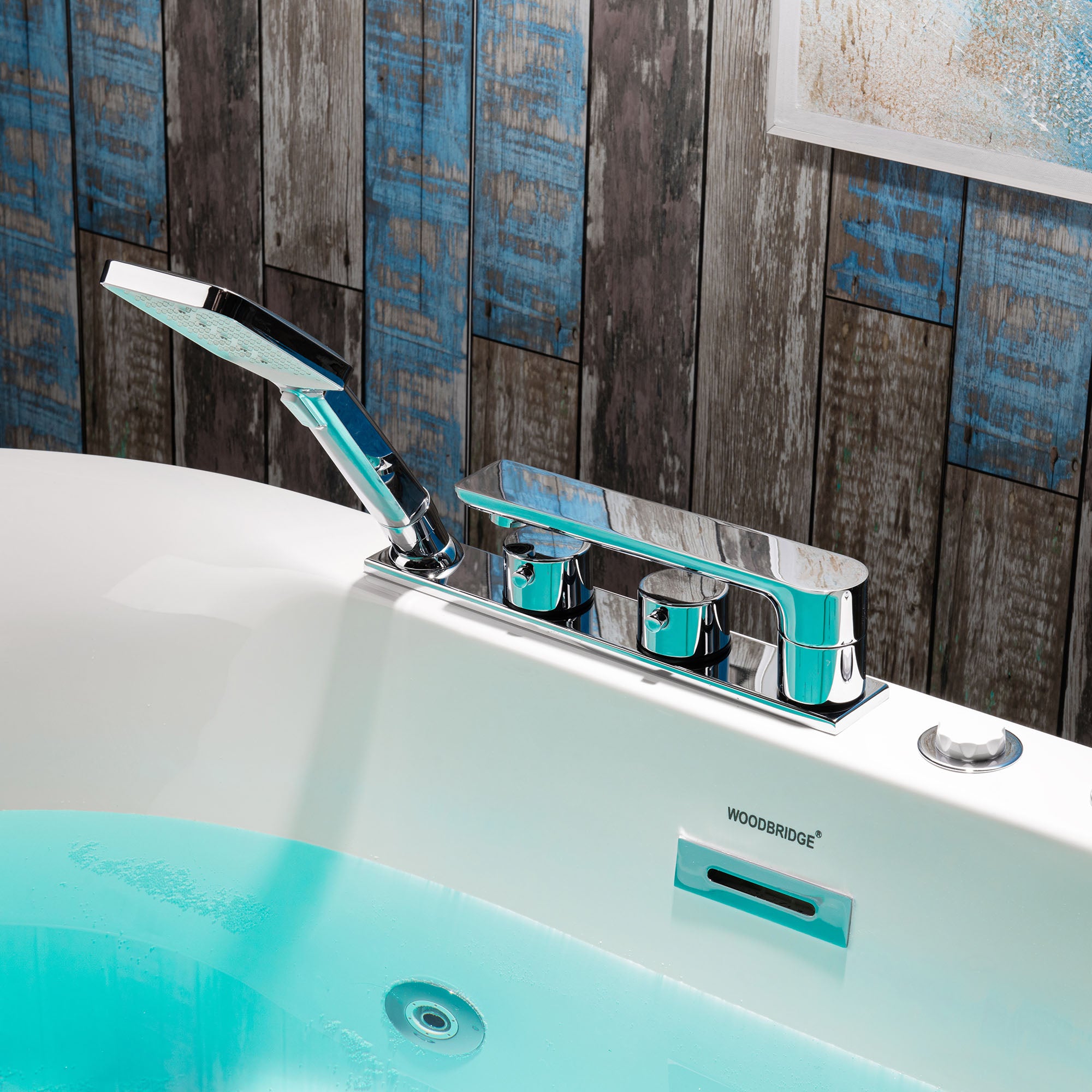 WOODBRIDGE 59" x 31-1/2" Whirlpool Water Jetted & Air Bubble Heated Freestanding Combination Bathtub with Tub Filler & LED Control – BJ100+F0041CH