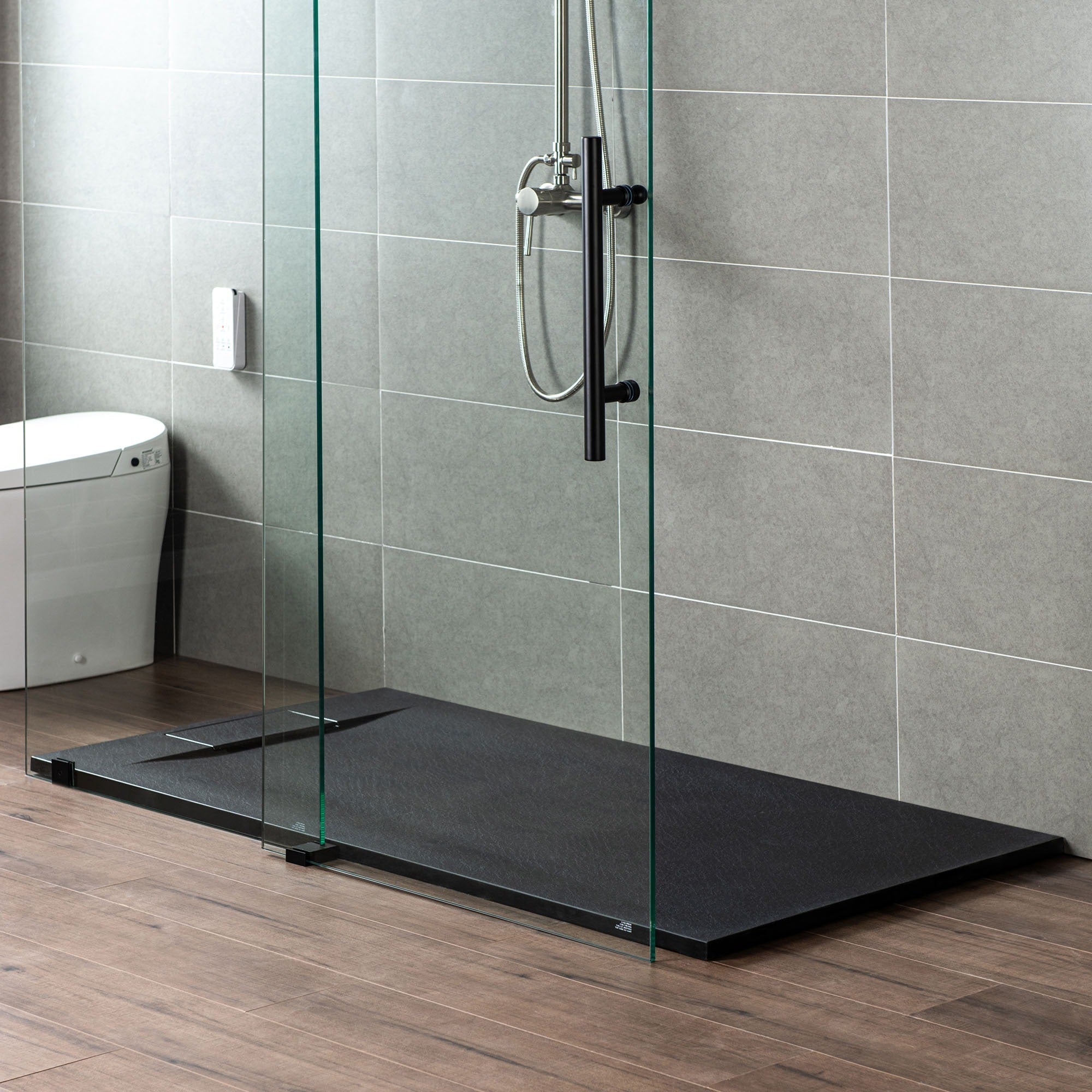 WOODBRIDGE 60 in L x 35.4 in W Zero Threshold End Drain Shower Base with Reversible Drain Placement, Matching Decorative Drain Plate and Tile Flange