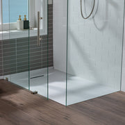 WOODBRIDGE 47.5 in L x 31.5 in W Zero Threshold End Drain Shower Base with Reversible Drain Placement, Matching Decorative Drain Plate and Tile Flange
