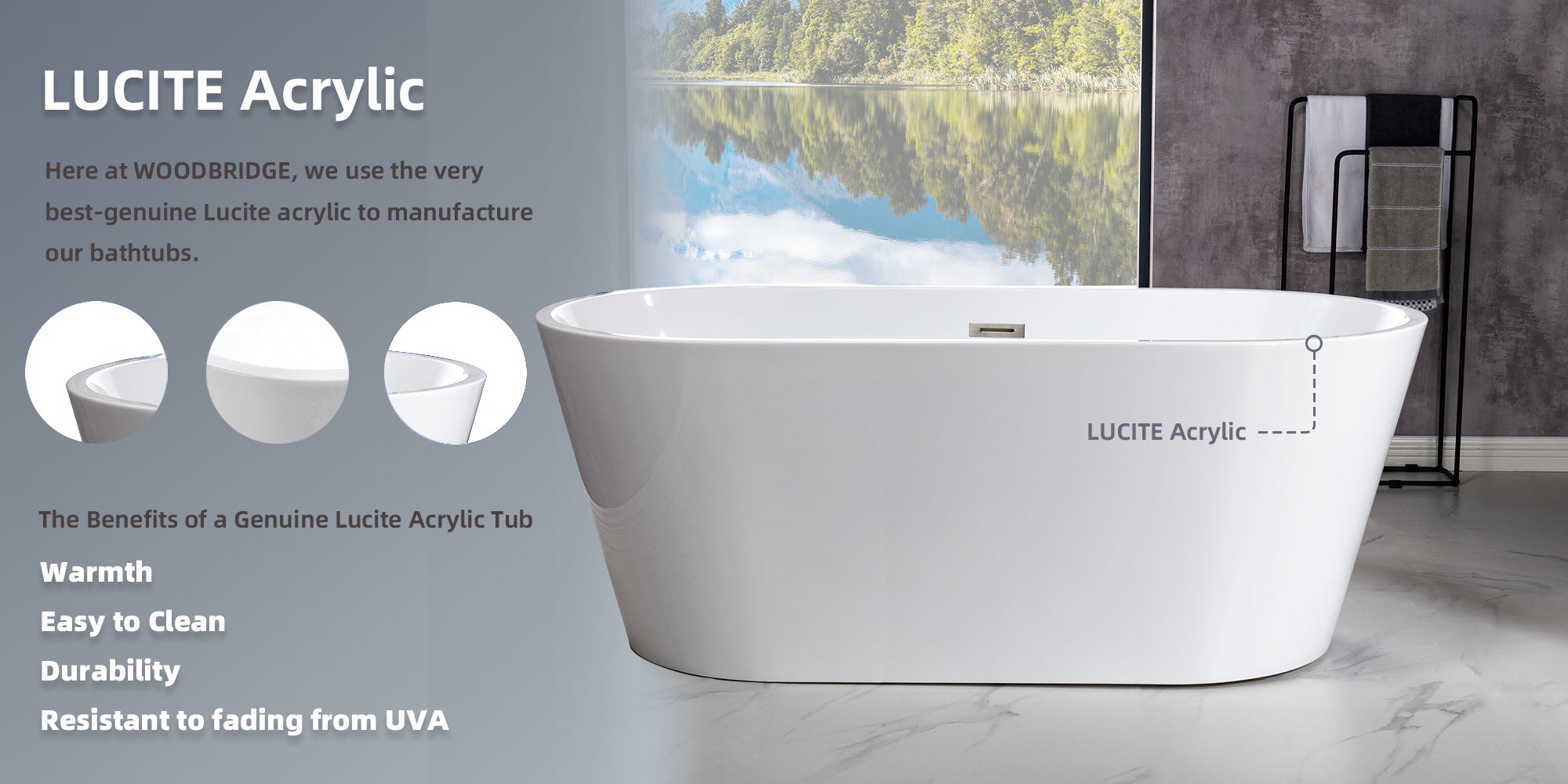 WOODBRIDGE B0016 59 Inch Acrylic Freestanding Soaking Bathtub