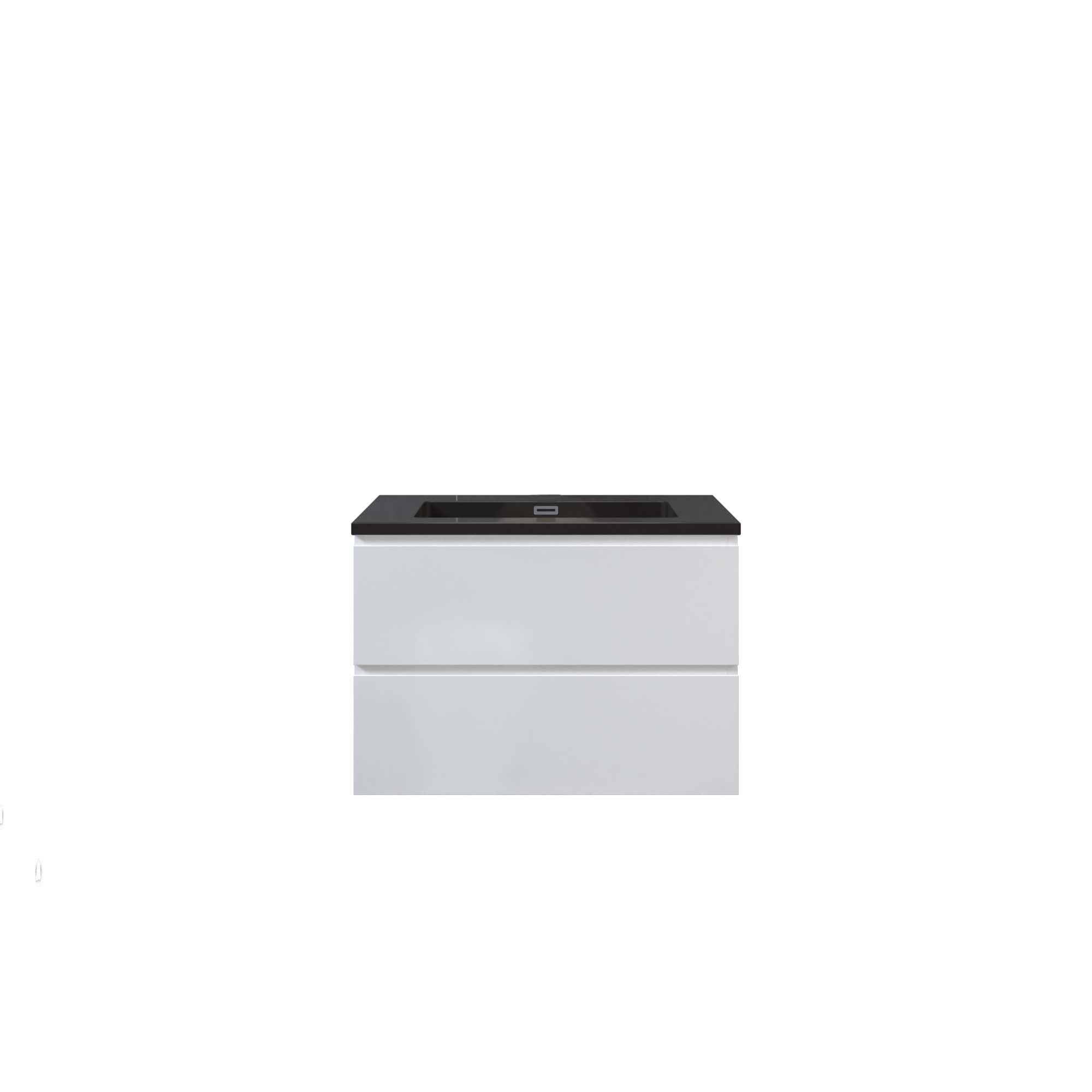 WOODBRIDGE 29-1/2 in. W x 19 in. D Wall Mounted Floating Vanity in Glossy White with Quartz Sand Composite Vanity Top in Matte Black