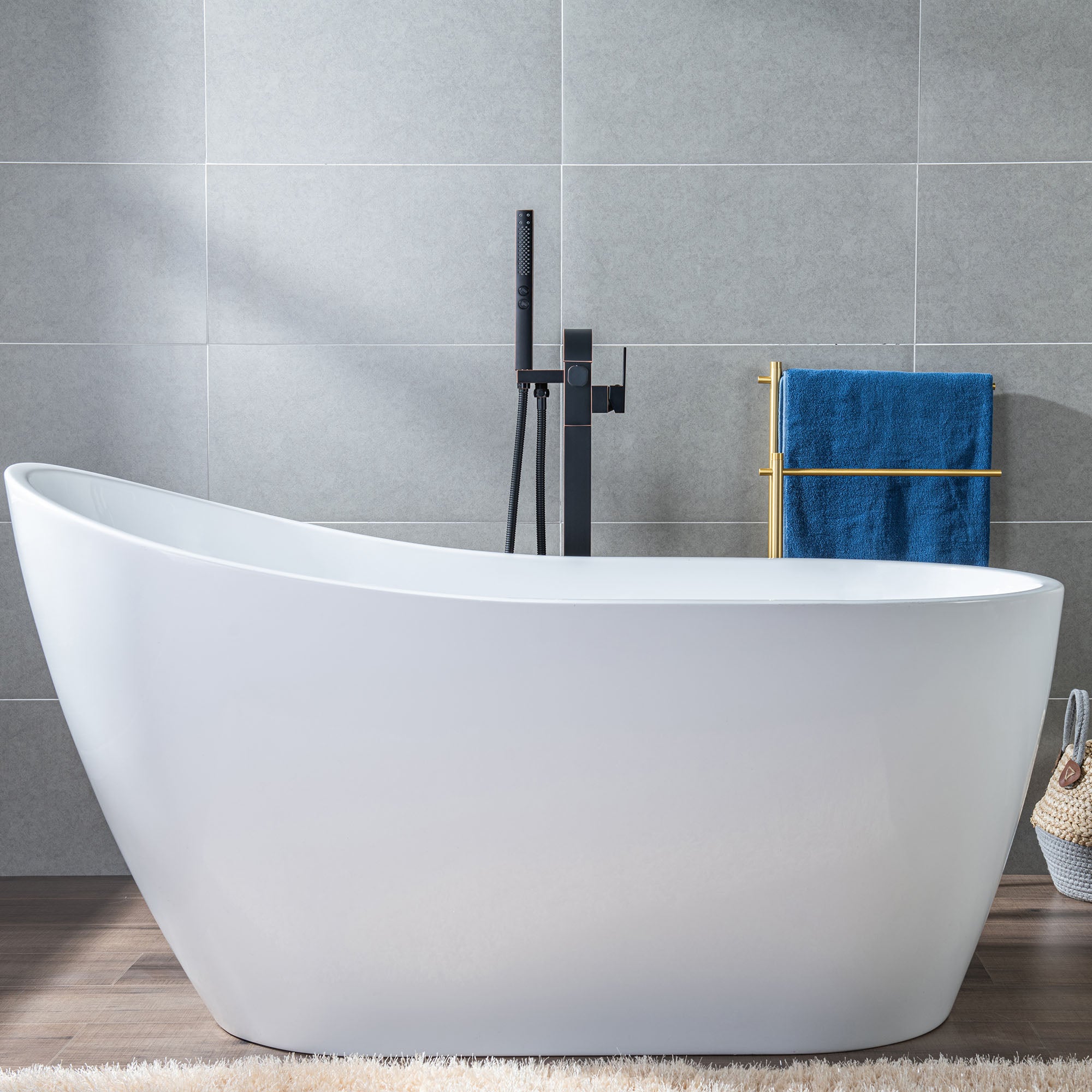 WOODBRIDGE F0040BN Contemporary Single Handle Floor Mount Freestanding Tub Filler Faucet with Hand shower