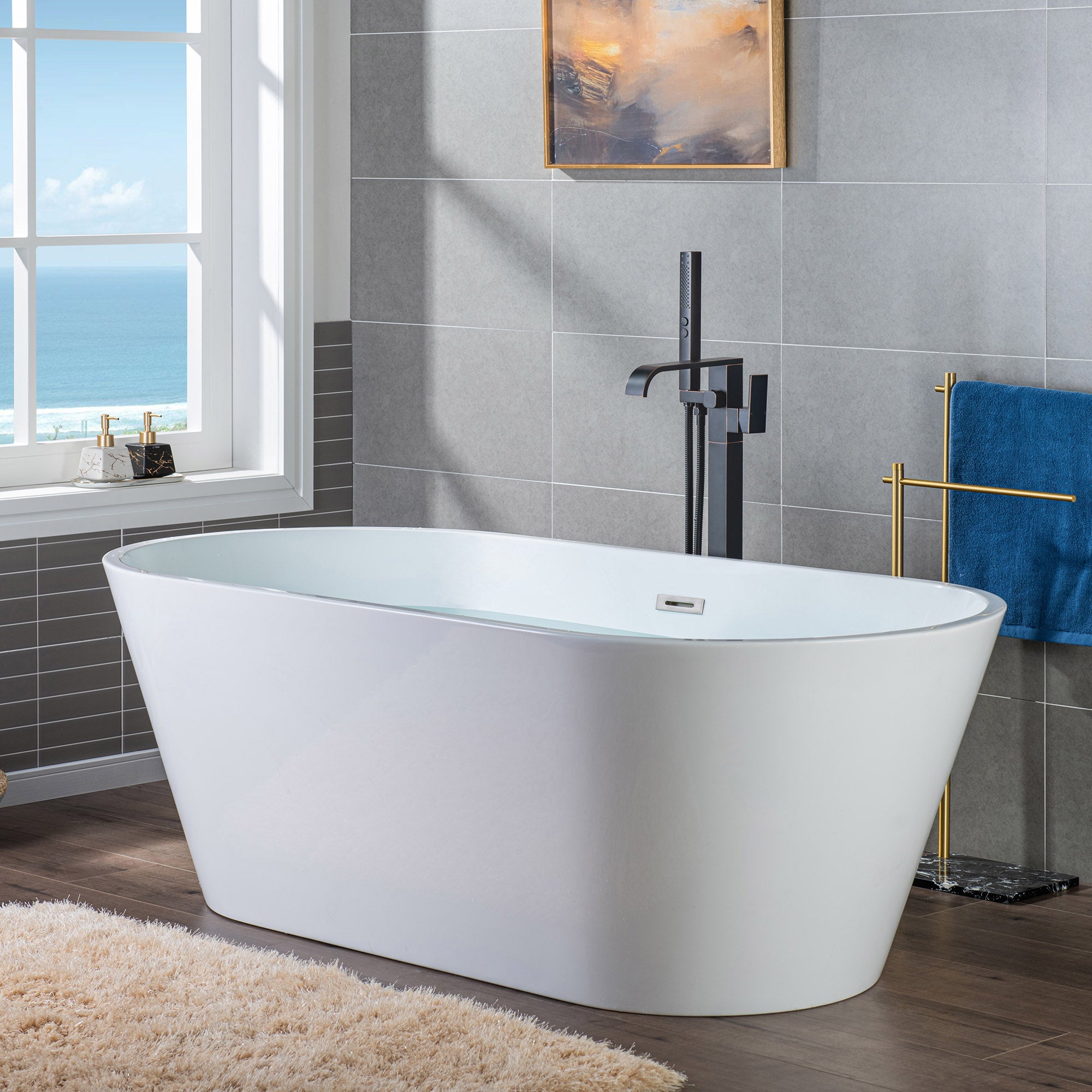 WOODBRIDGE F0040BN Contemporary Single Handle Floor Mount Freestanding Tub Filler Faucet with Hand shower