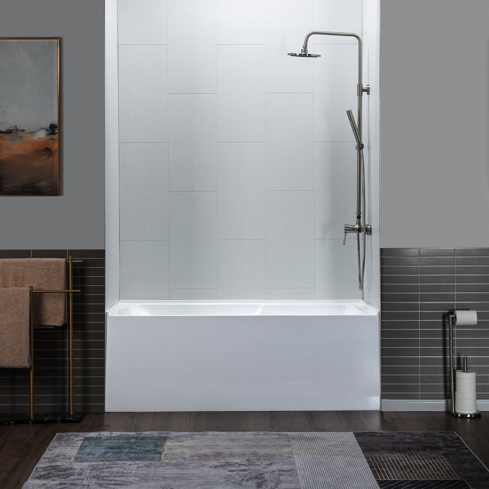 WOODBRIDGE 60" Acrylic Rectangular Alcove Soaking Bathtub with Right Drain, BA6030R