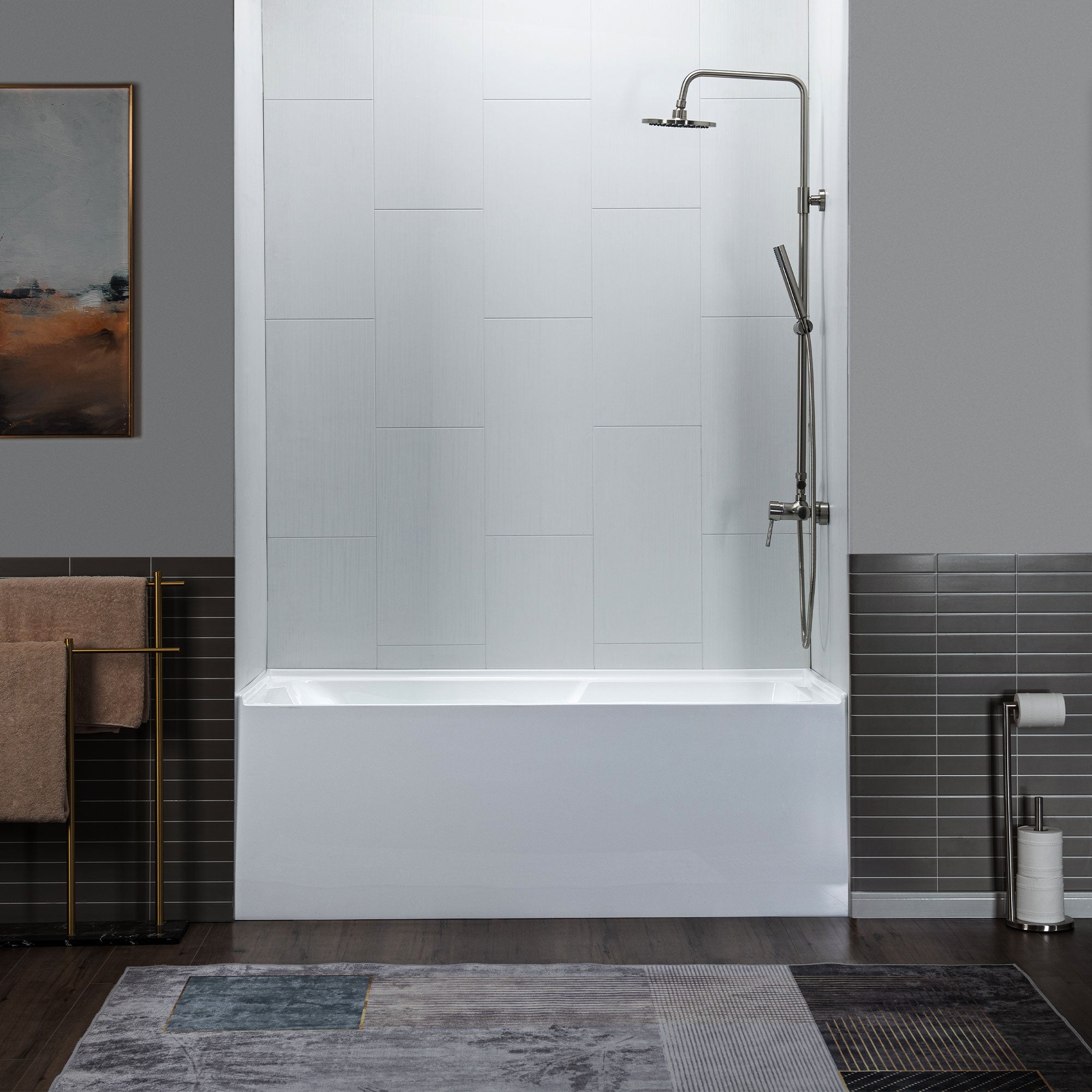 WOODBRIDGE BA5430 54 Inch Acrylic Rectangular Alcove Soaking Bathtub