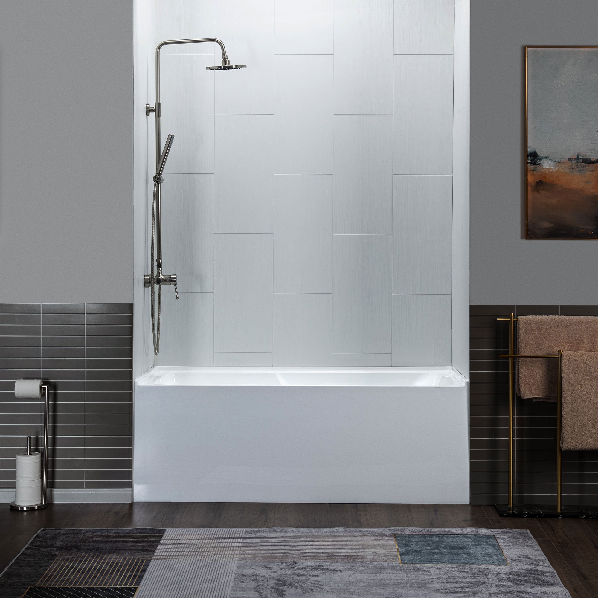 WOODBRIDGE BA5430 54 Inch Acrylic Rectangular Alcove Soaking Bathtub
