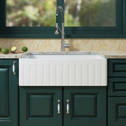 WOODBRIDGE 33" X 18" White Fireclay Single Bowl Farmhouse Apron Front Kitchen Sink with Strainers and Sink Protector Grid