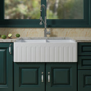 WOODBRIDGE 33" X 18" White Fireclay Double Bowl Farmhouse Apron Front Kitchen Sink with Strainers and Sink Protector Grid