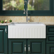 WOODBRIDGE 33" X 20" White Fireclay Single Bowl Farmhouse Apron Front Kitchen Sink, WFKS3320