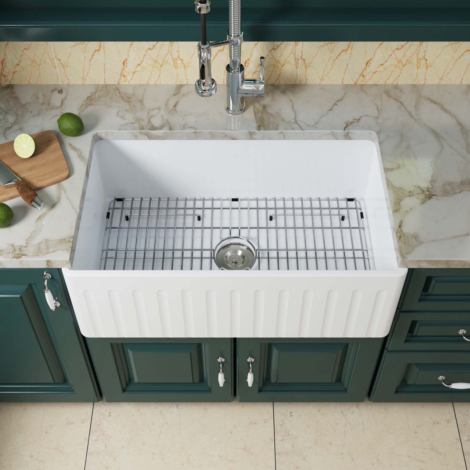 WOODBRIDGE 33" X 20" White Fireclay Single Bowl Farmhouse Apron Front Kitchen Sink, WFKS3320