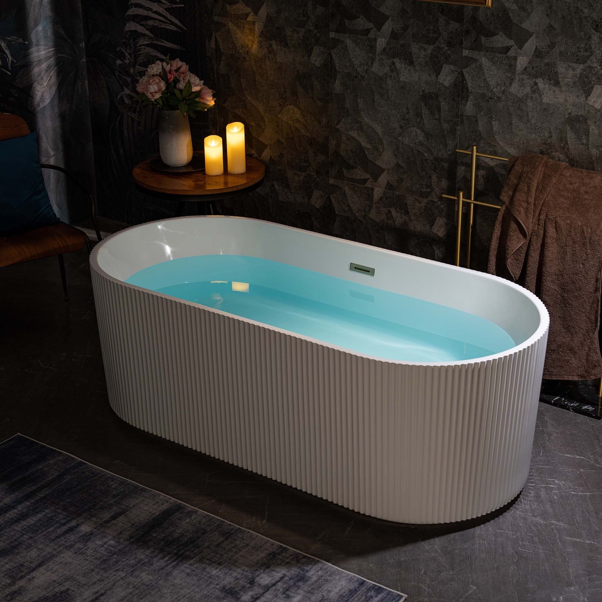 WOODBRIDGE BTA1526 67 in Freestanding Acrylic Soaking Tub - White (Choose Drain Finish)