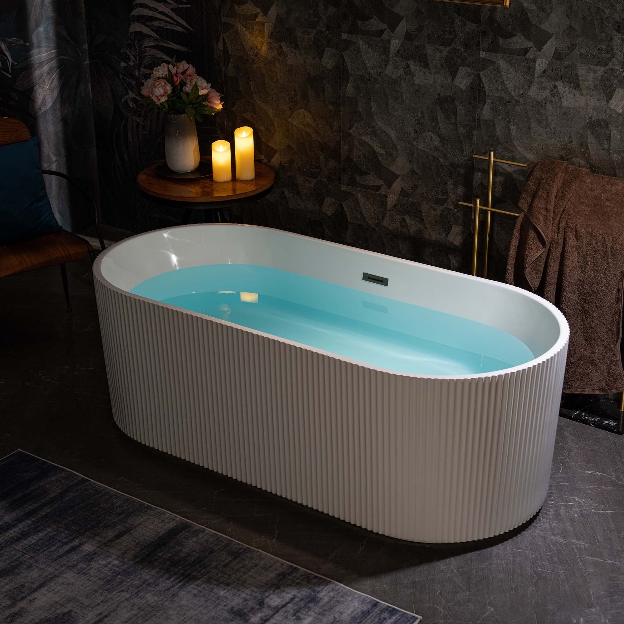 WOODBRIDGE BTA1526 67 in Freestanding Acrylic Soaking Tub - White (Choose Drain Finish)