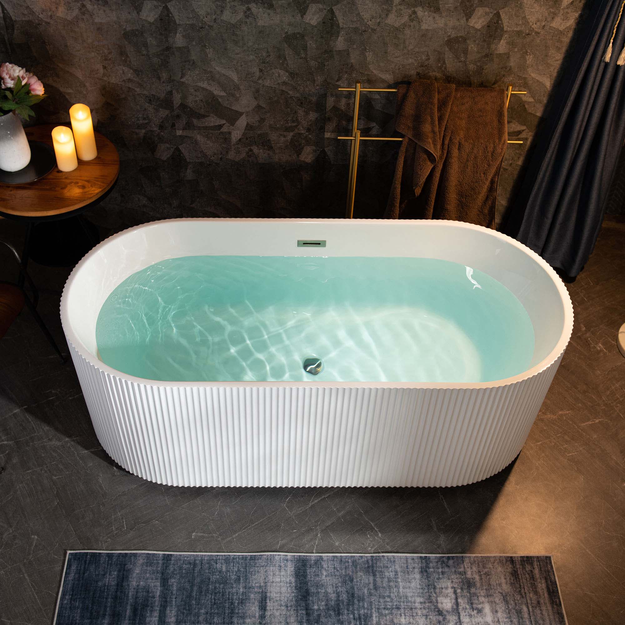 WOODBRIDGE BTA1526 67 in Freestanding Acrylic Soaking Tub - White (Choose Drain Finish)
