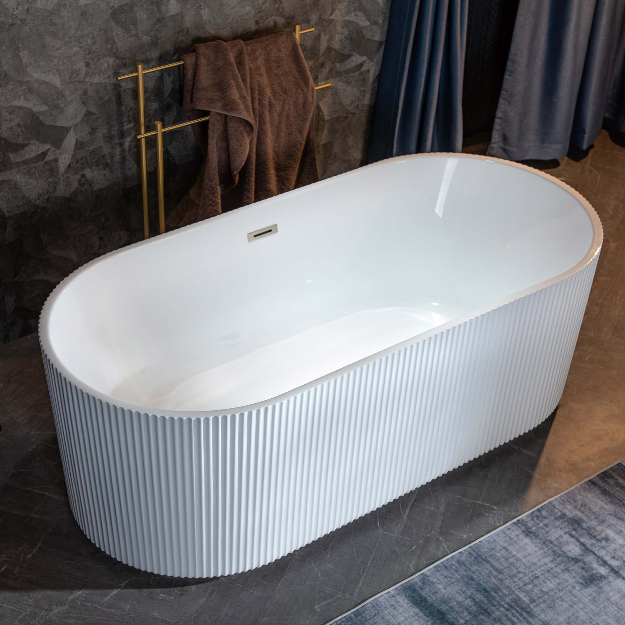WOODBRIDGE BTA1526 67 in Freestanding Acrylic Soaking Tub - White (Choose Drain Finish)