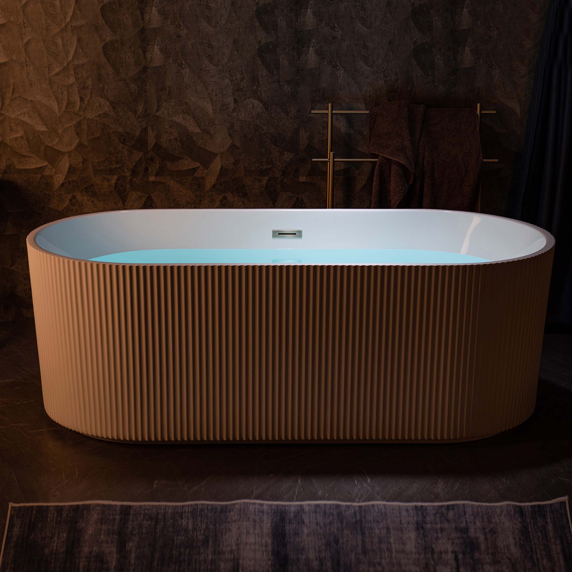 WOODBRIDGE BTA1526 67 in Freestanding Acrylic Soaking Tub - White (Choose Drain Finish)