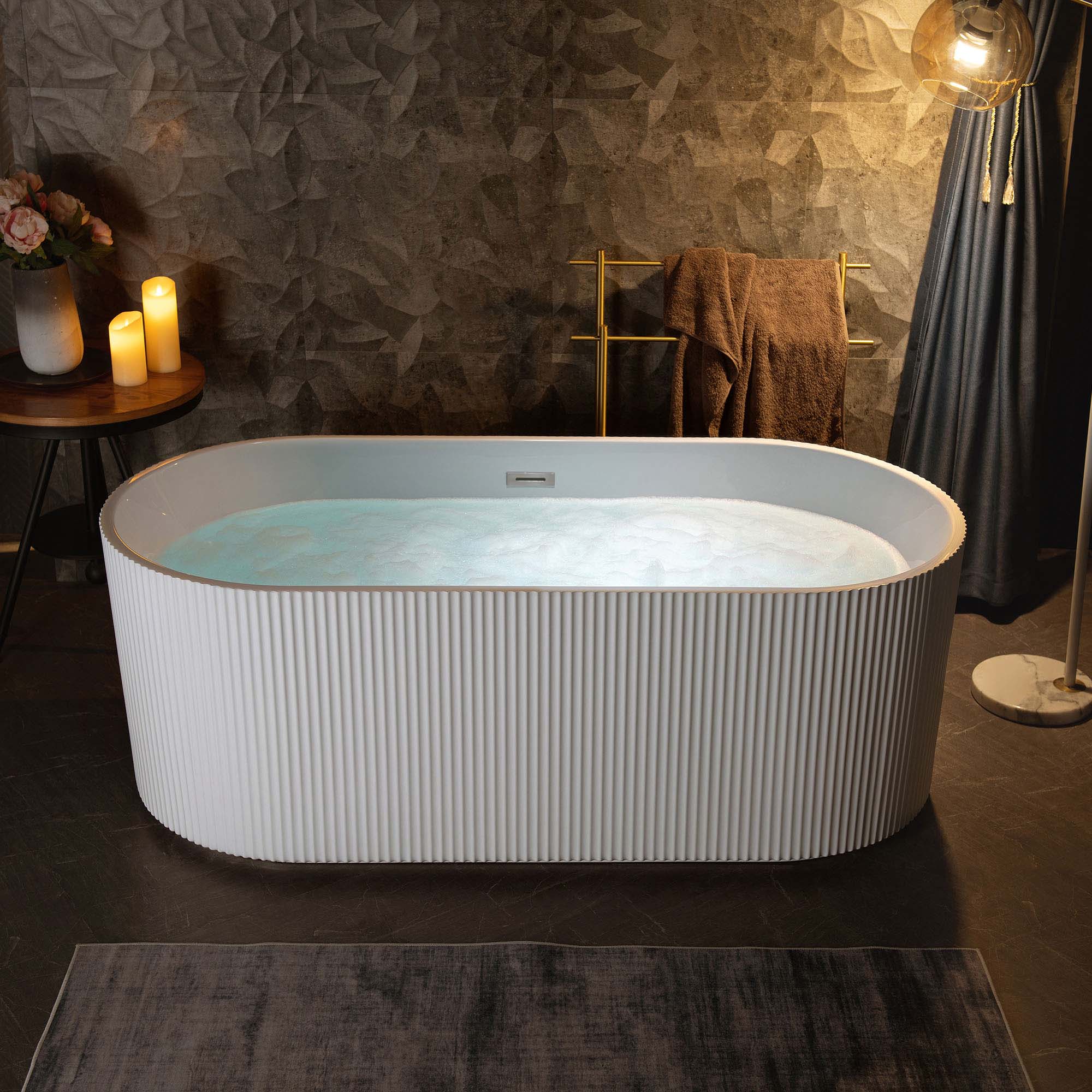 WOODBRIDGE BTA1526 67 in Freestanding Acrylic Soaking Tub - White (Choose Drain Finish)
