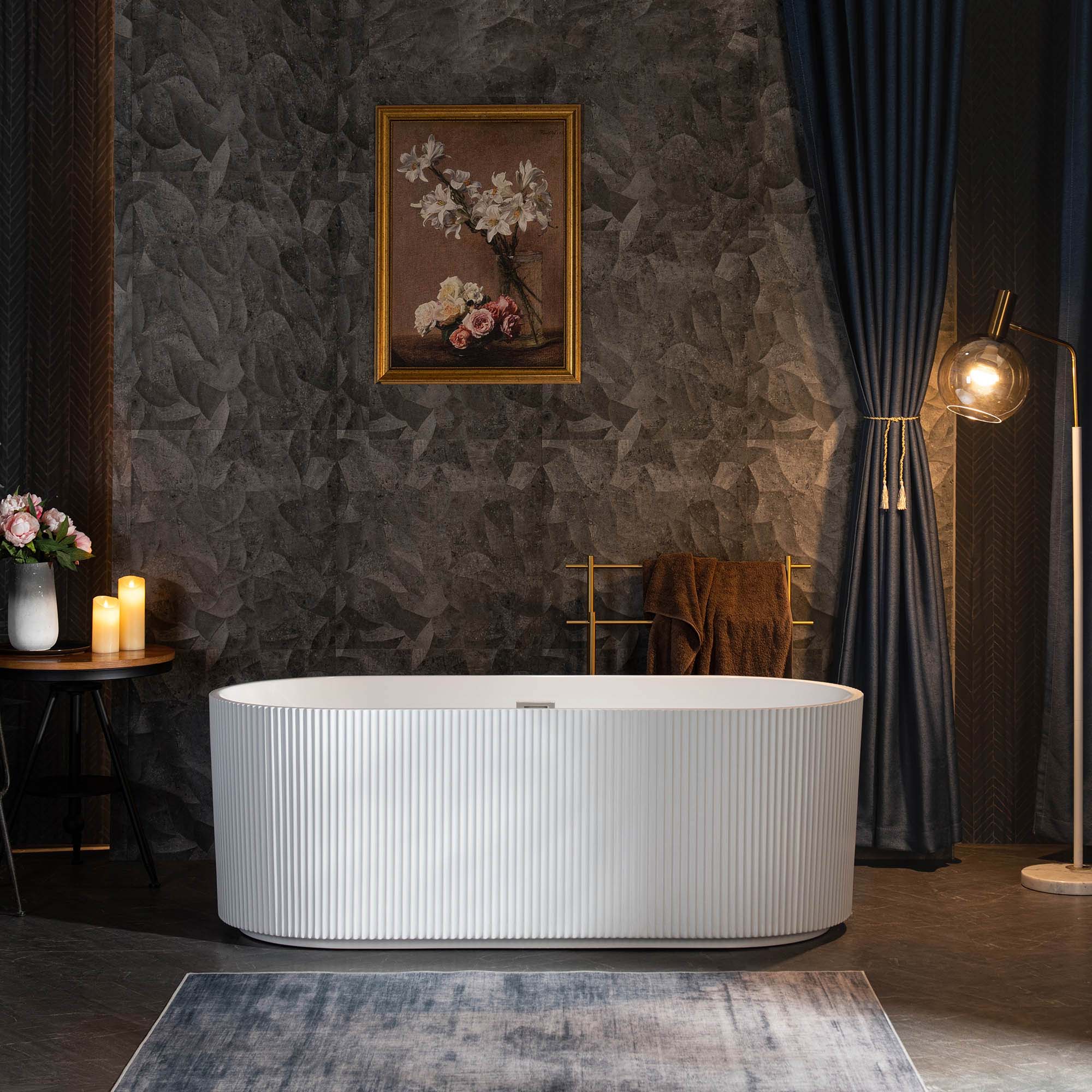 WOODBRIDGE BTA1526 67 in Freestanding Acrylic Soaking Tub - White (Choose Drain Finish)