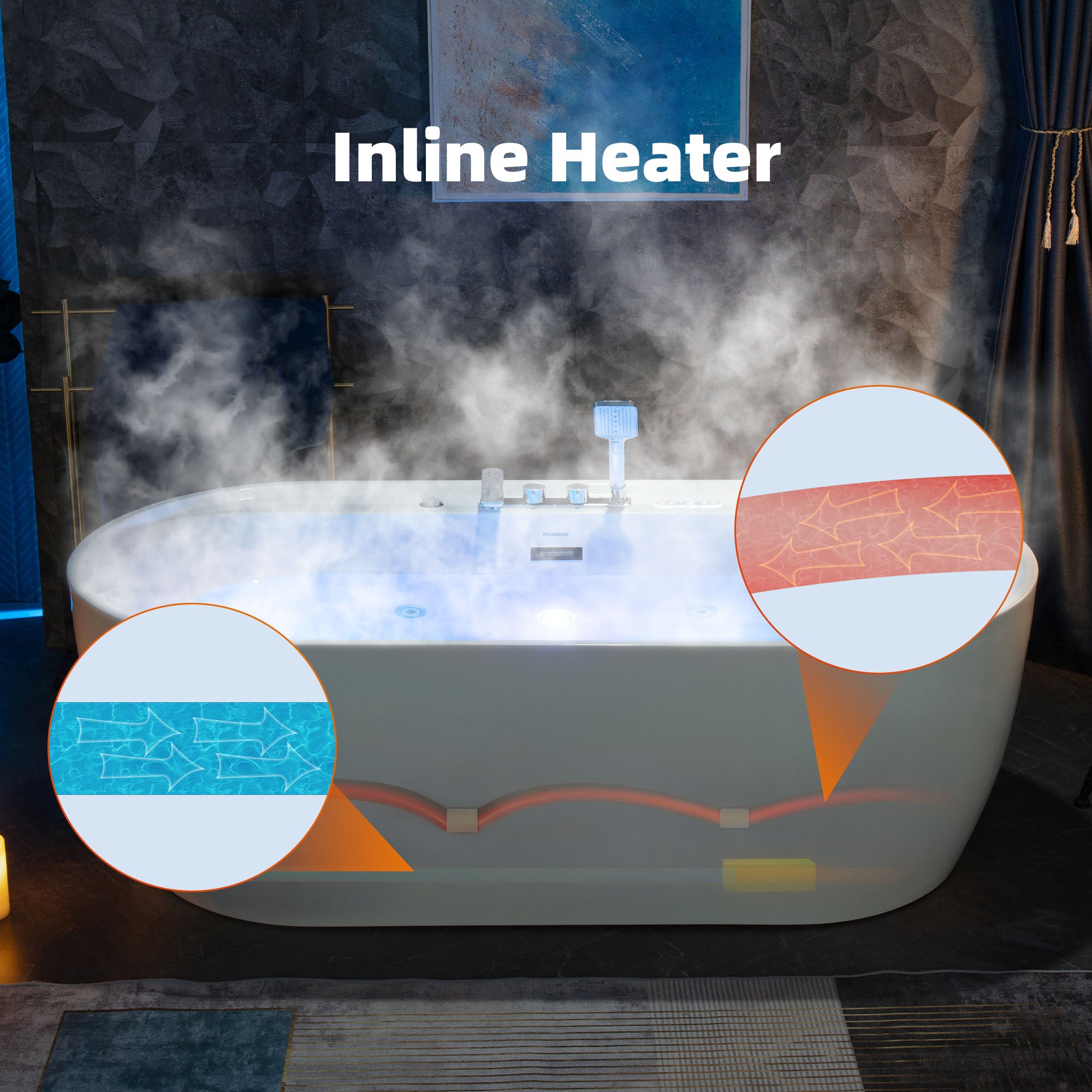 WOODBRIDGE 72" x 35-3/8" Whirlpool and Air Bath Heated Soaking Combination Tub