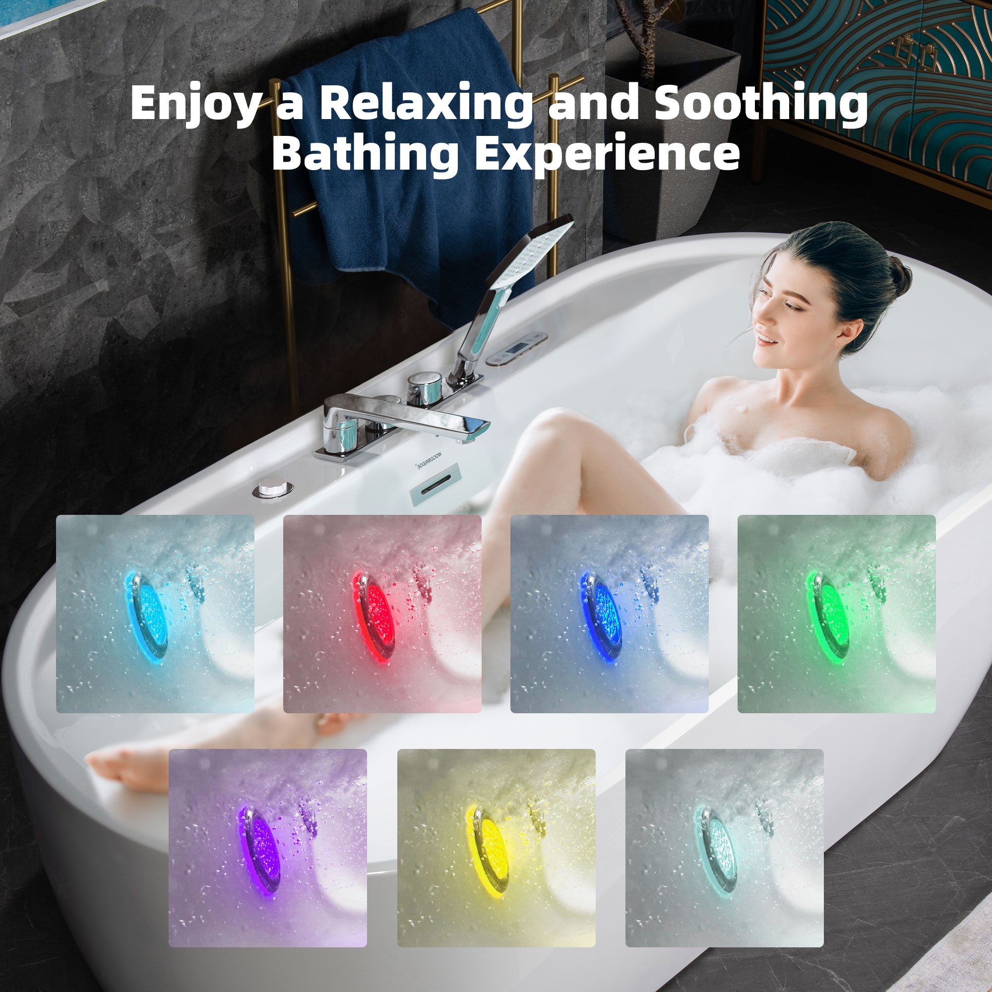 WOODBRIDGE 72" x 35-3/8" Whirlpool and Air Bath Heated Soaking Combination Tub