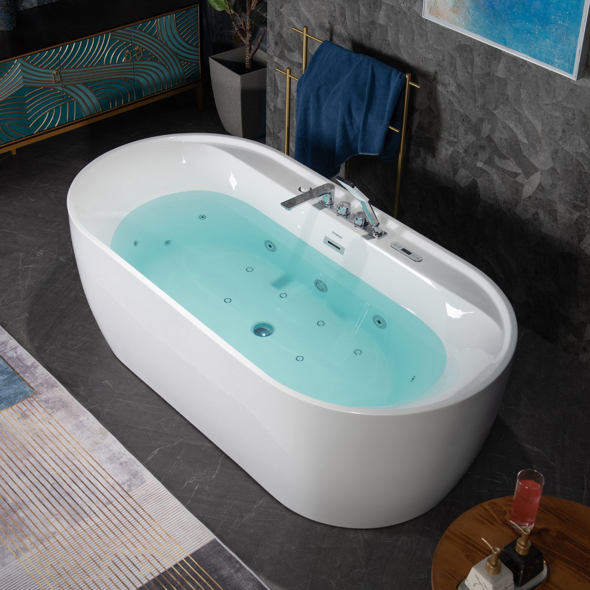WOODBRIDGE 72" x 35-3/8" Whirlpool and Air Bath Heated Soaking Combination Tub