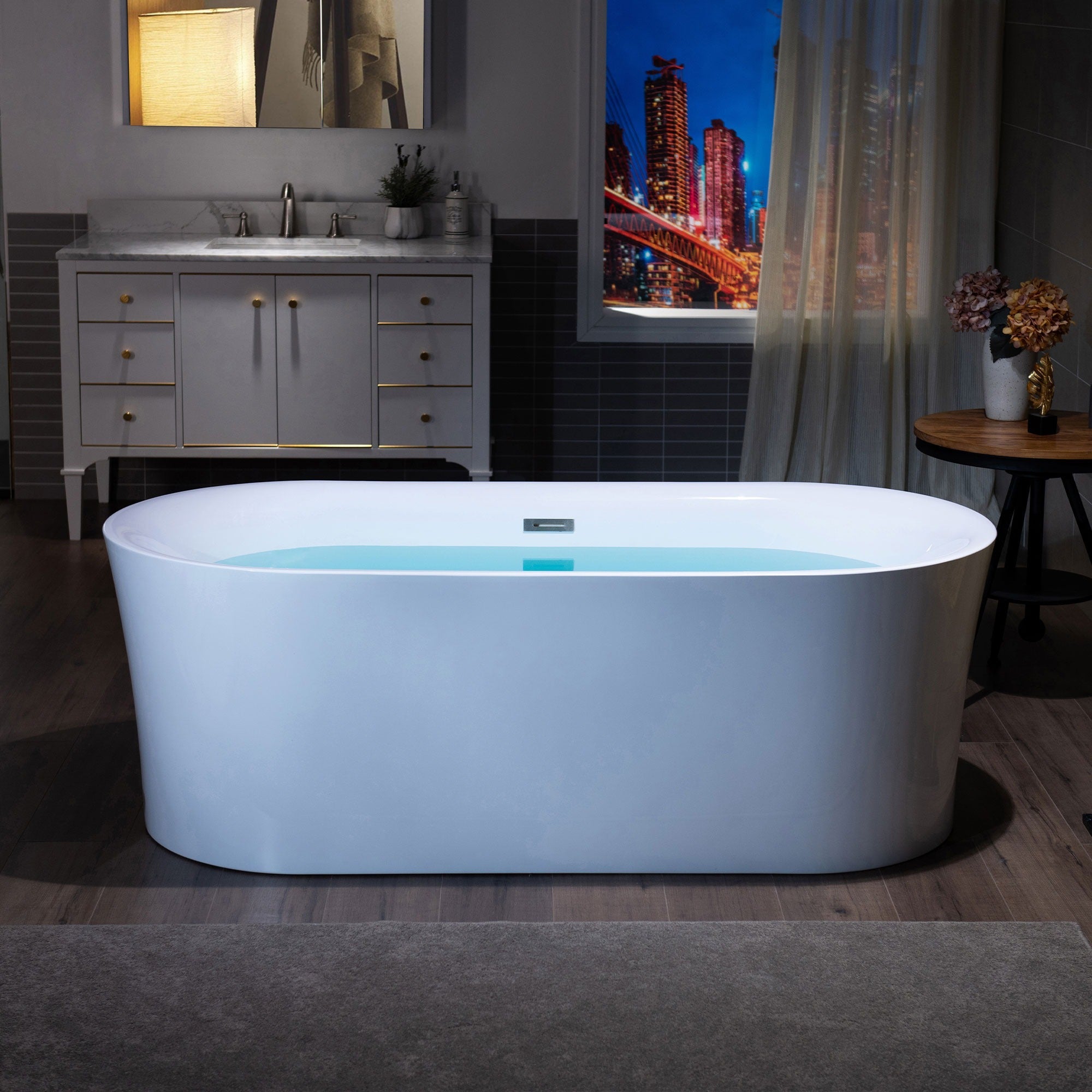 WOODBRIDGE 67" Acrylic Freestanding Bathtub Contemporary Soaking Tub with Drain & Overflow, B0057
